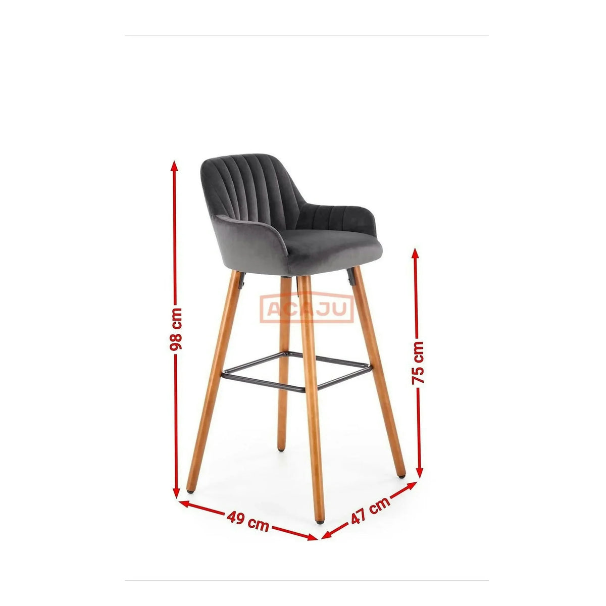 Scaun bar H93, gri inchis/nuc, stofa/lemn, 47x49x98 cm