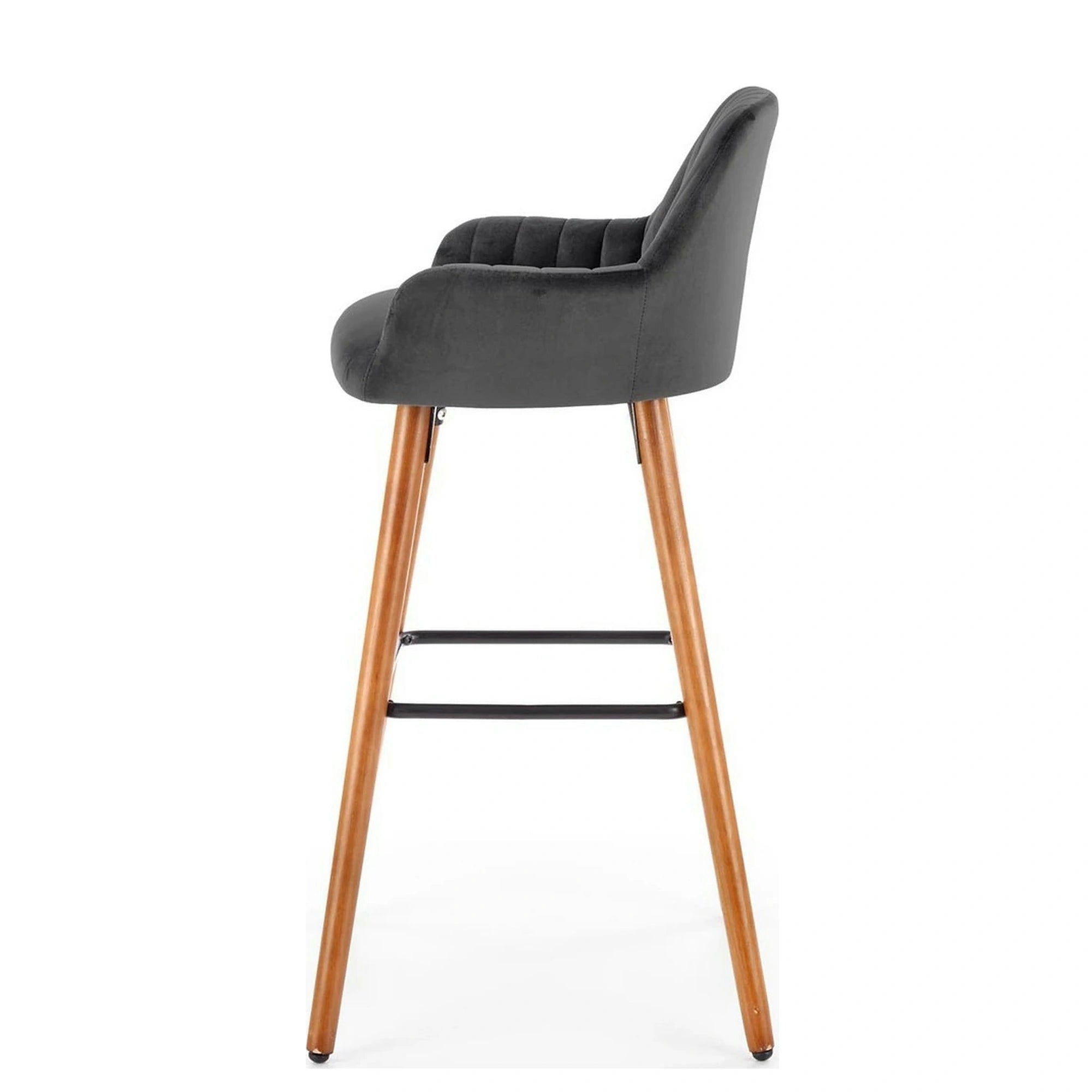 Scaun bar H93, gri inchis/nuc, stofa/lemn, 47x49x98 cm