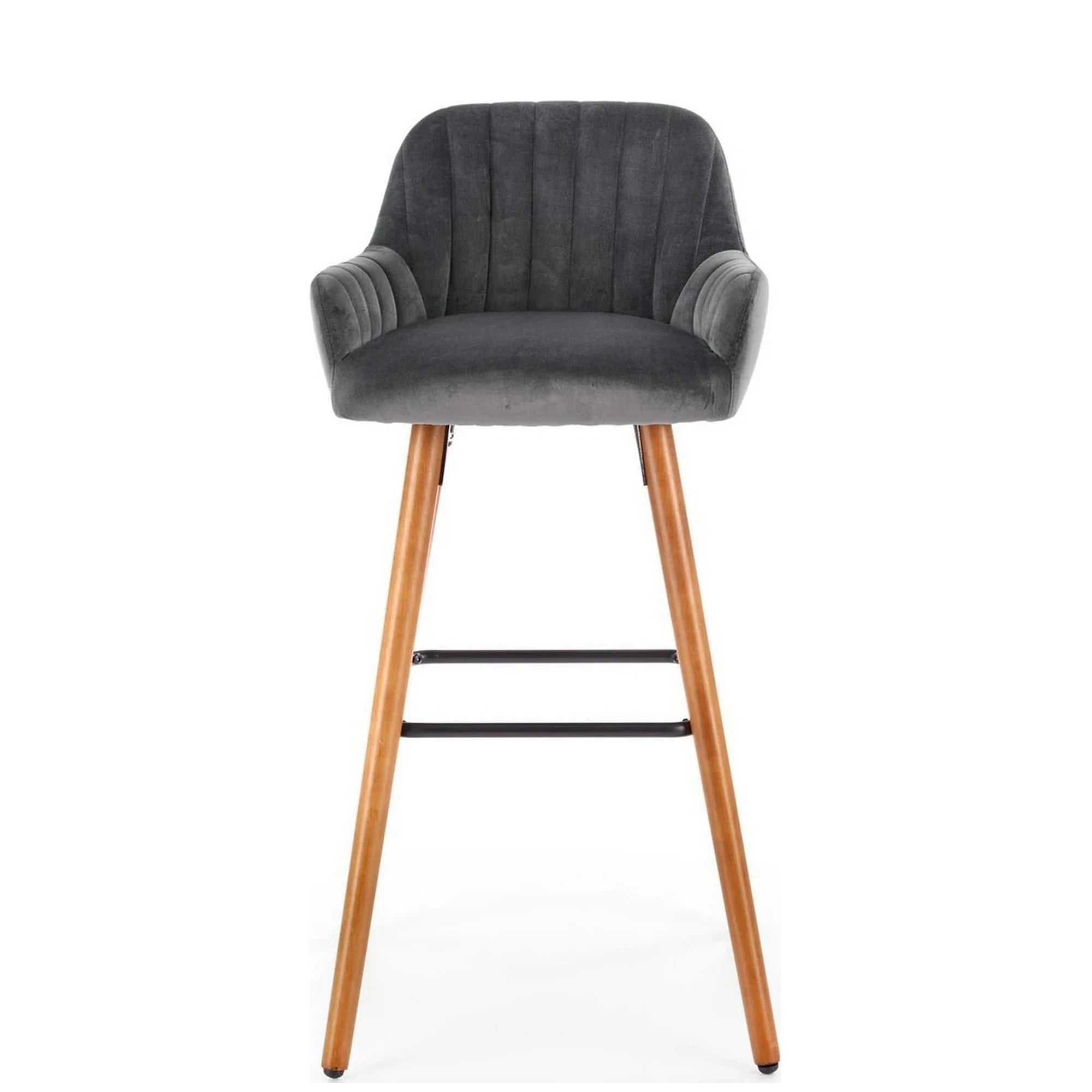 Scaun bar H93, gri inchis/nuc, stofa/lemn, 47x49x98 cm