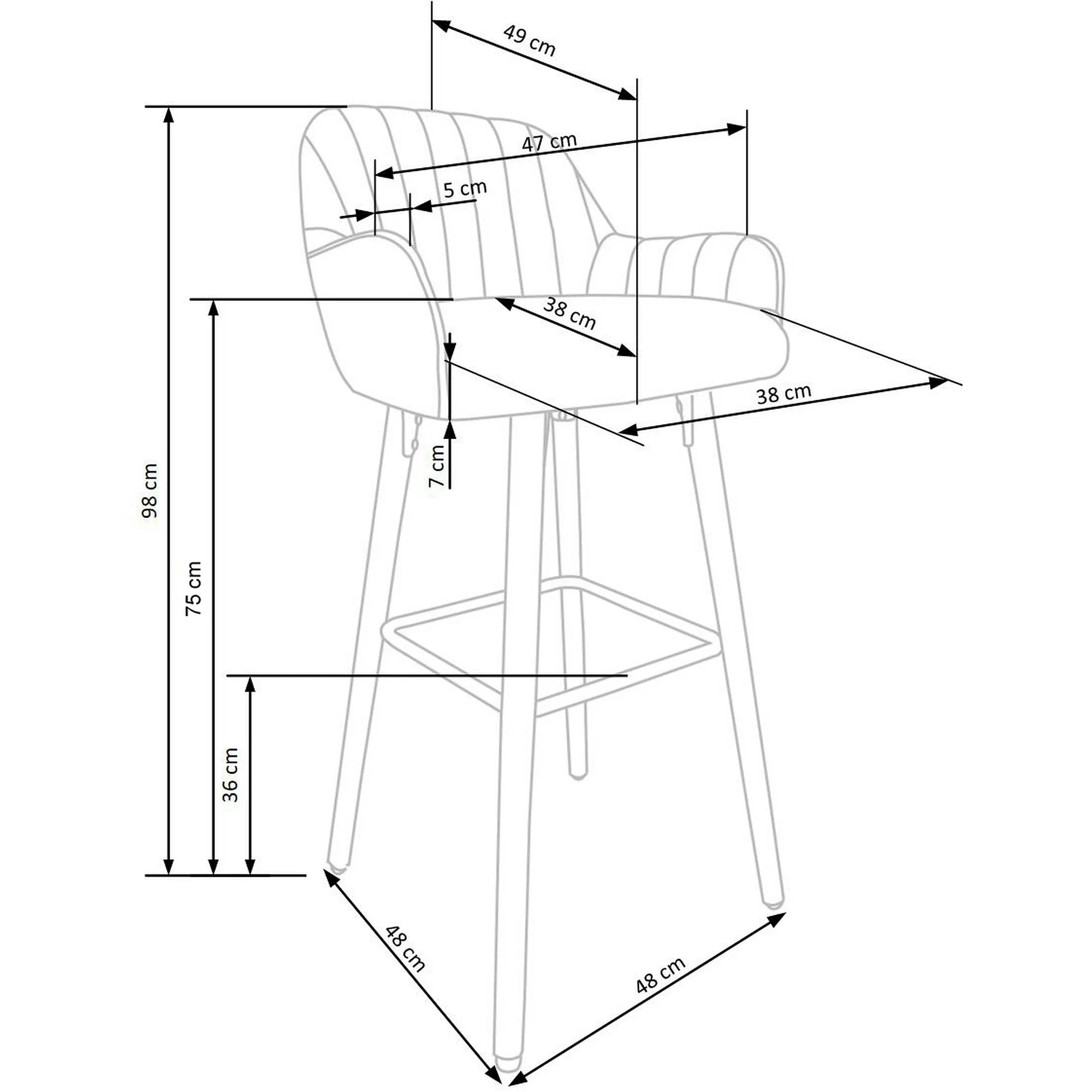 Scaun bar H93, verde inchis/nuc, stofa/lemn, 47x49x98 cm