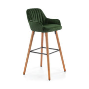 Scaun bar H93, verde inchis/nuc, stofa/lemn, 47x49x98 cm