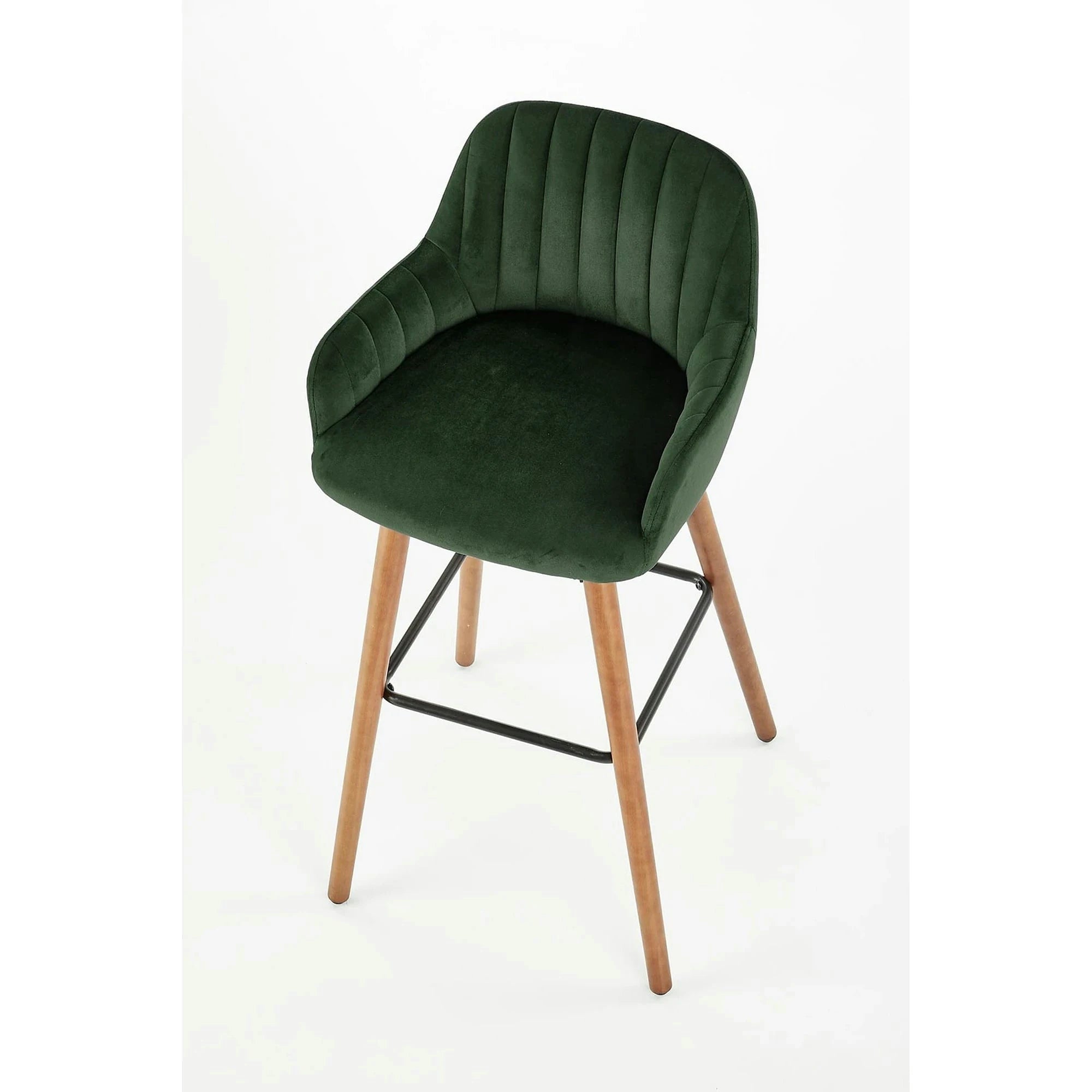 Scaun bar H93, verde inchis/nuc, stofa/lemn, 47x49x98 cm