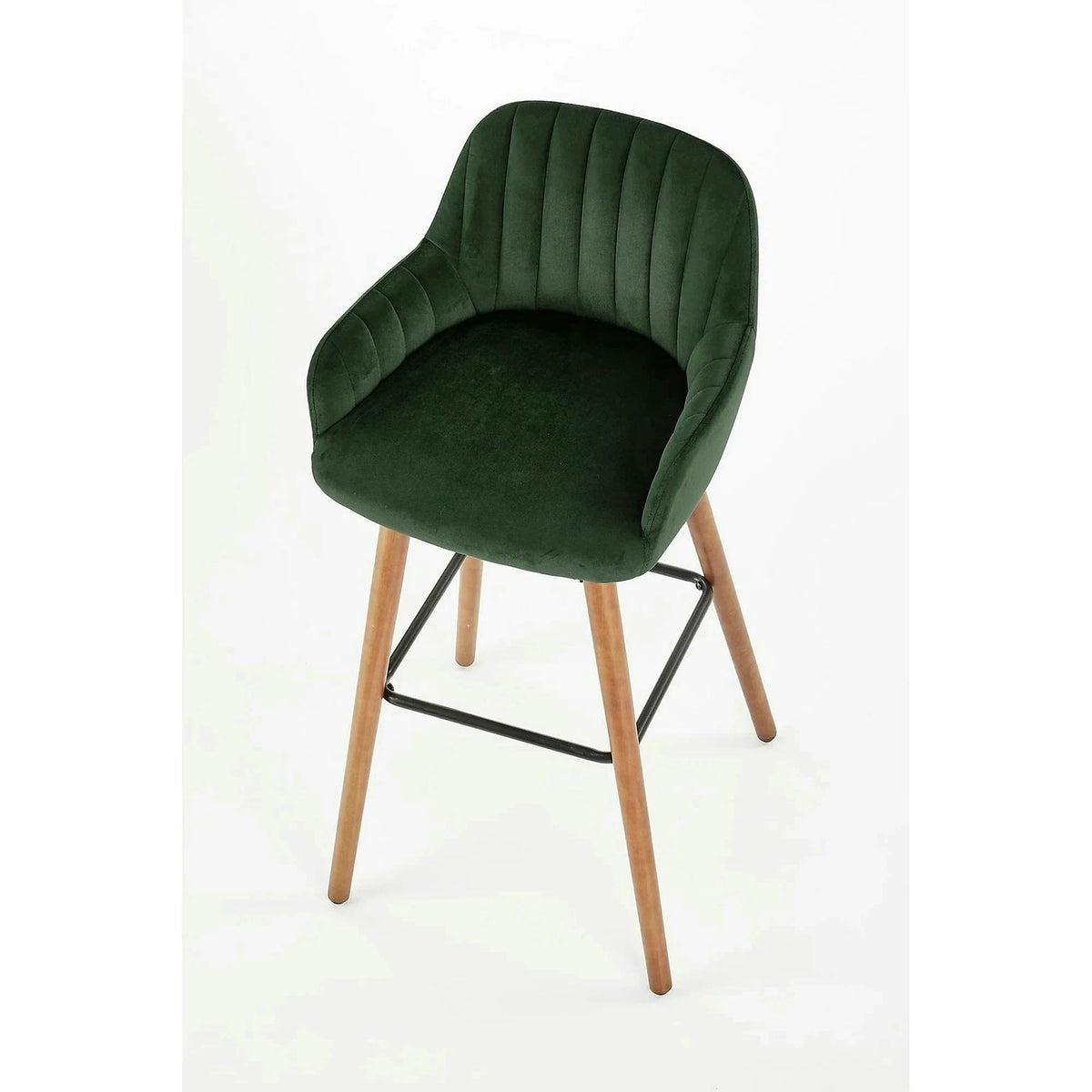 Scaun bar H93, verde inchis/nuc, stofa/lemn, 47x49x98 cm