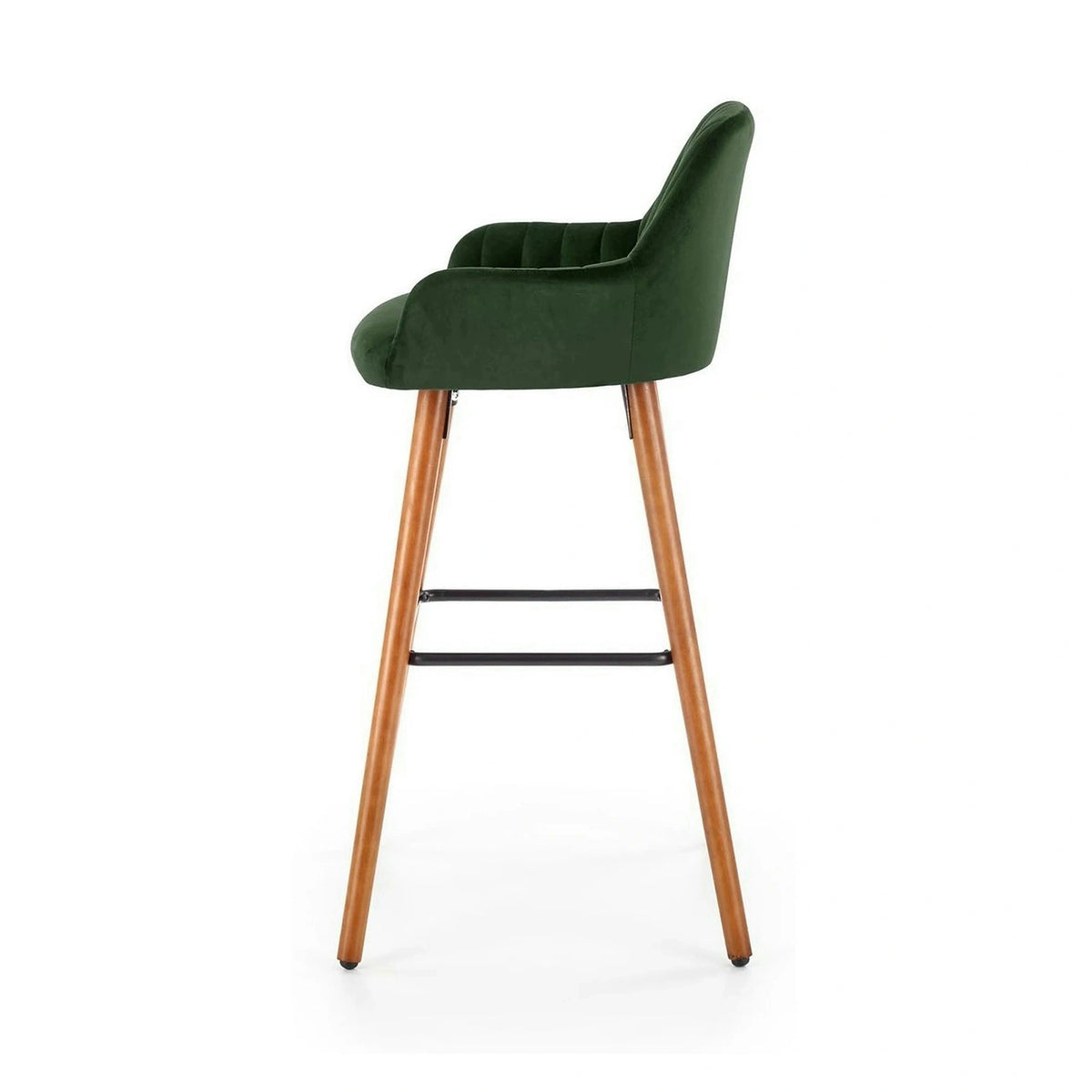 Scaun bar H93, verde inchis/nuc, stofa/lemn, 47x49x98 cm