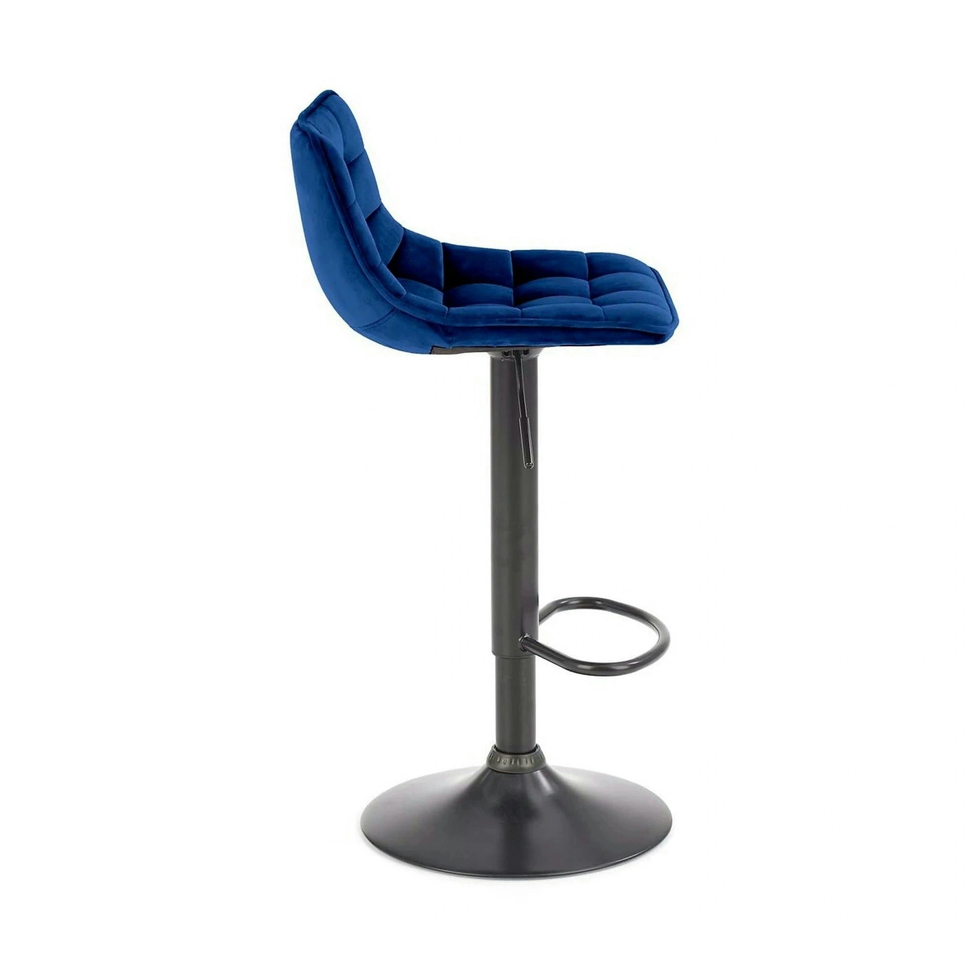 Scaun bar H95, albastru/negru, stofa catifelata/otel, 43x44x84/106 cm