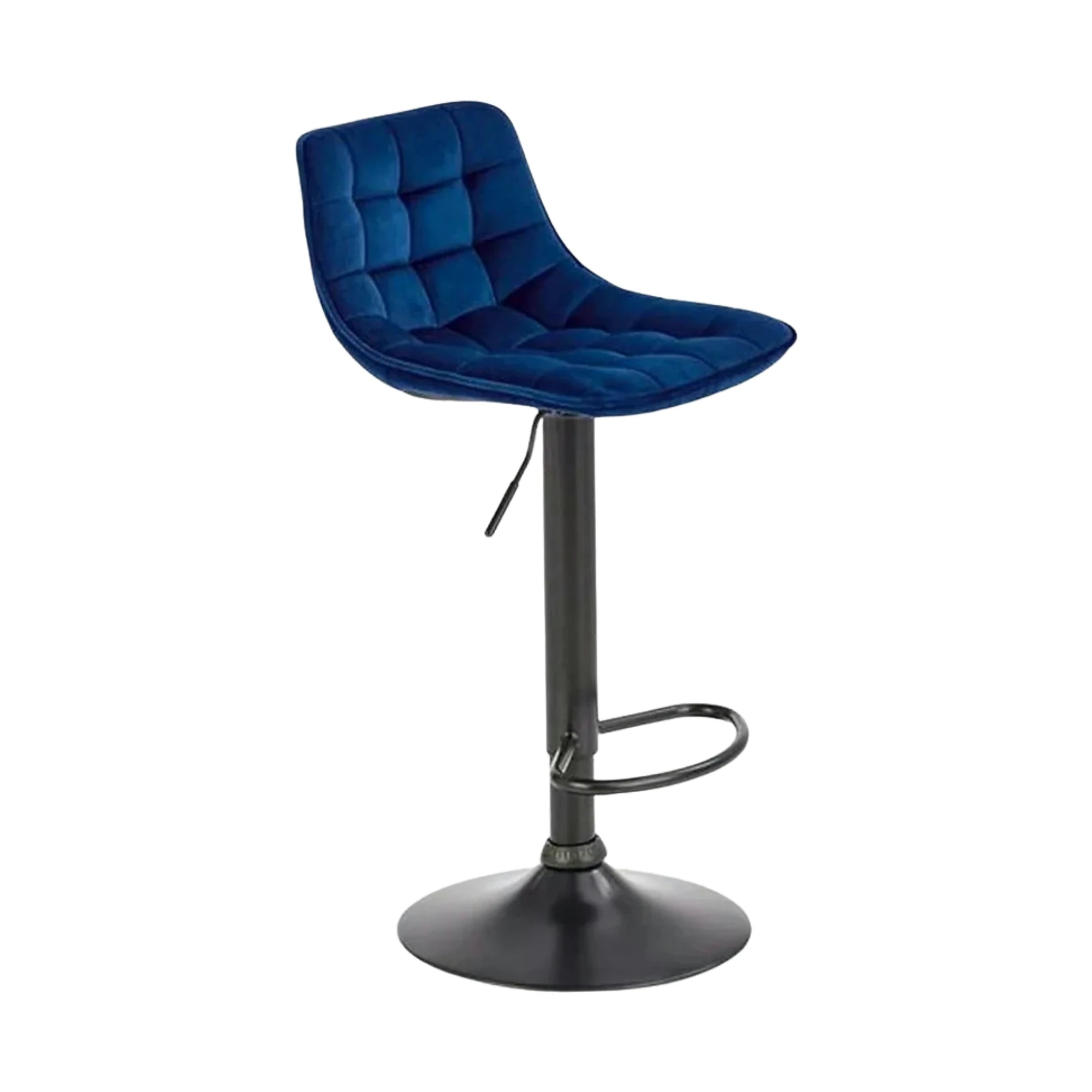 Scaun bar H95, albastru/negru, stofa catifelata/otel, 43x44x84/106 cm