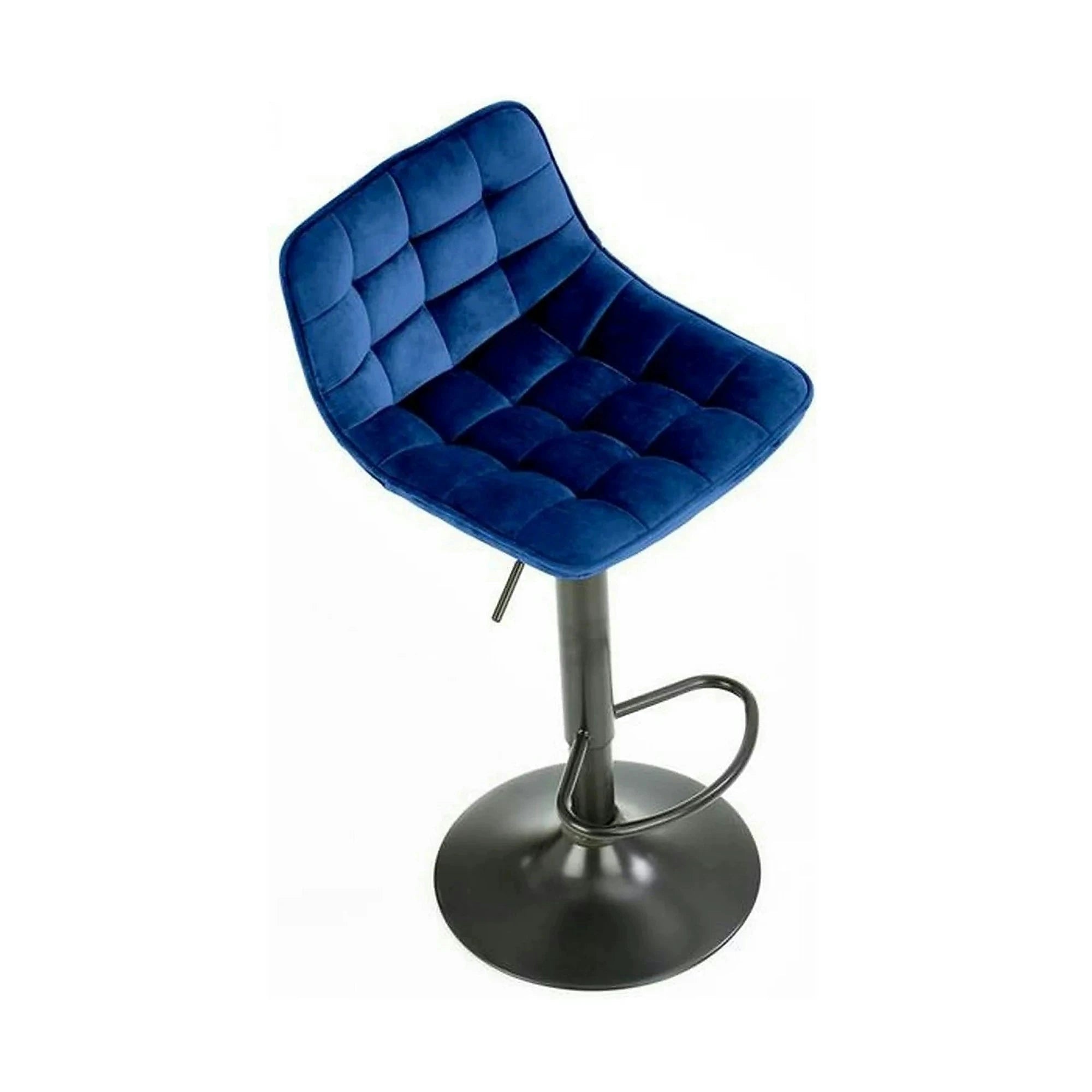 Scaun bar H95, albastru/negru, stofa catifelata/otel, 43x44x84/106 cm