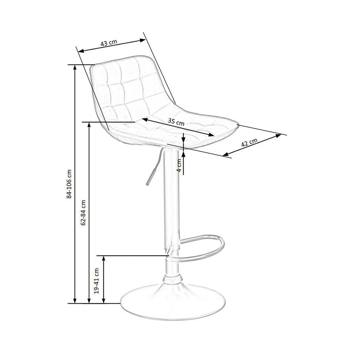 Scaun bar H95, bej/negru, stofa catifelata/otel, 43x44x84/106 cm