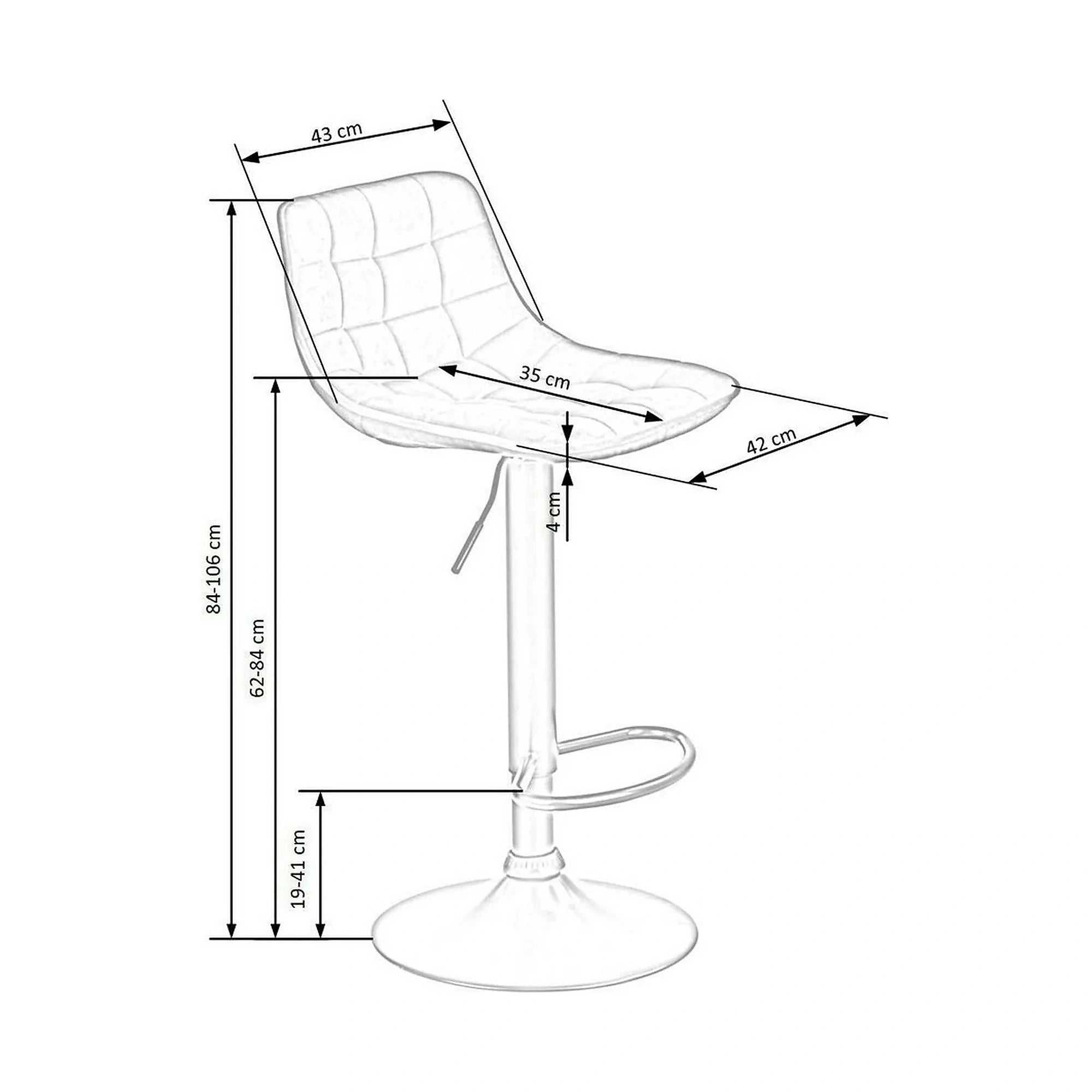 Scaun bar H95, bej/negru, stofa catifelata/otel, 43x44x84/106 cm