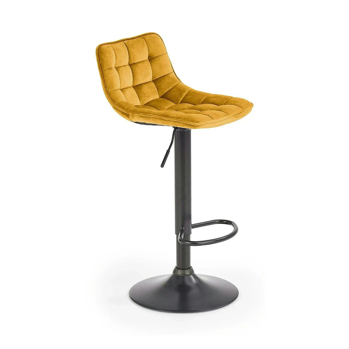 Scaun bar H95, galben mustar - Bluvel 68/negru, stofa catifelata/metal, 43x44x84/106 cm