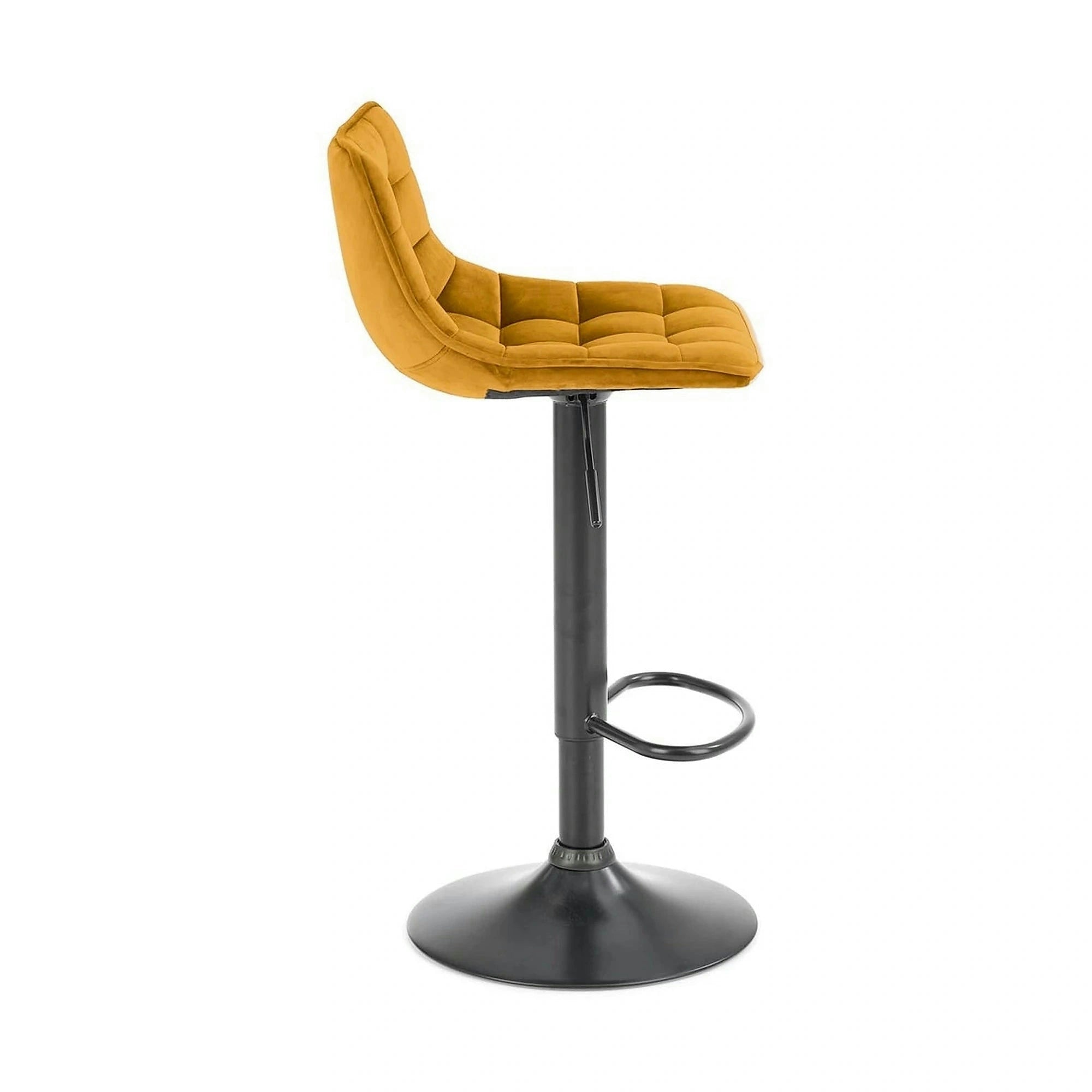 Scaun bar H95, galben mustar - Bluvel 68/negru, stofa catifelata/metal, 43x44x84/106 cm