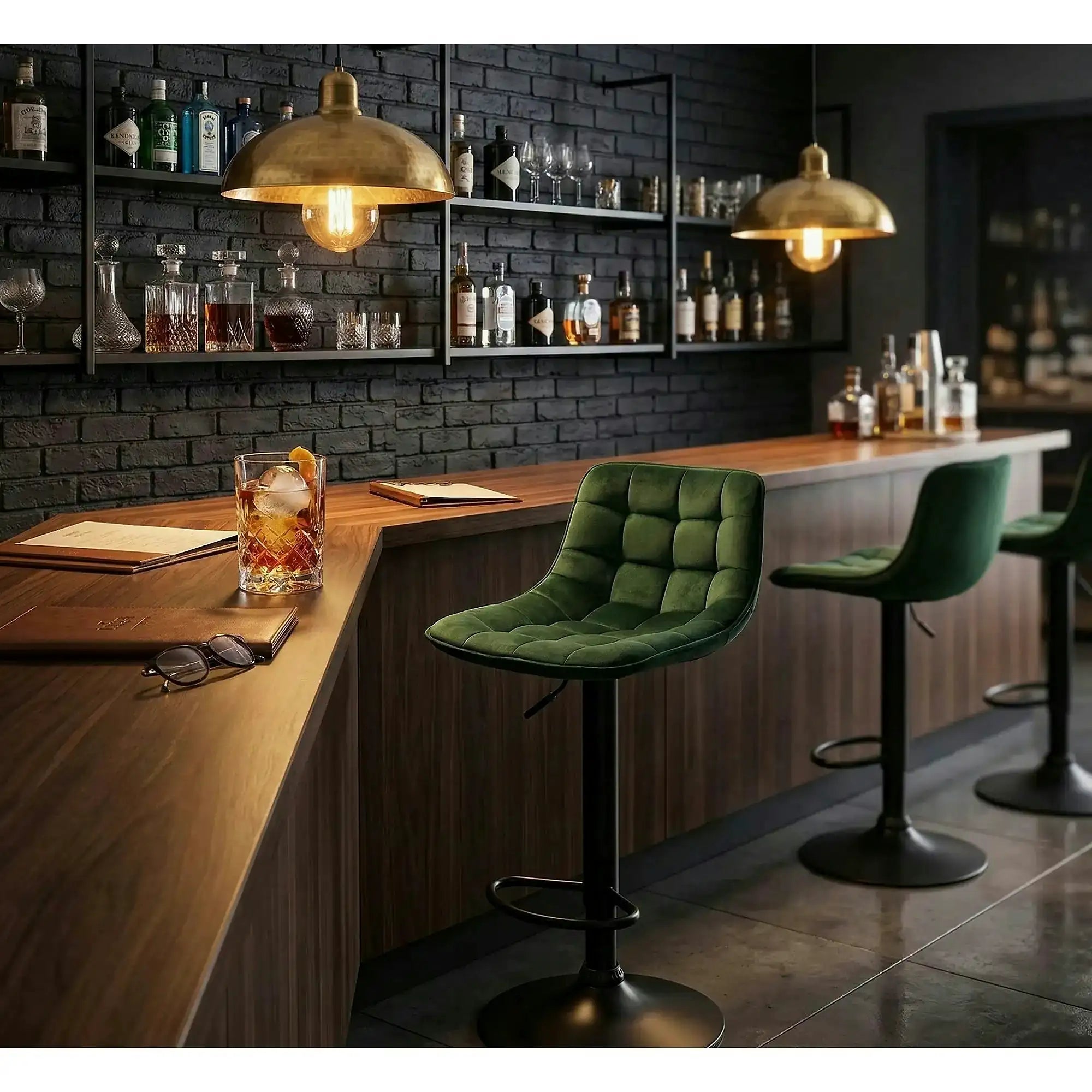 Scaun bar H95, verde inchis/gri inchis, stofa/otel, 43x44x84/106 cm