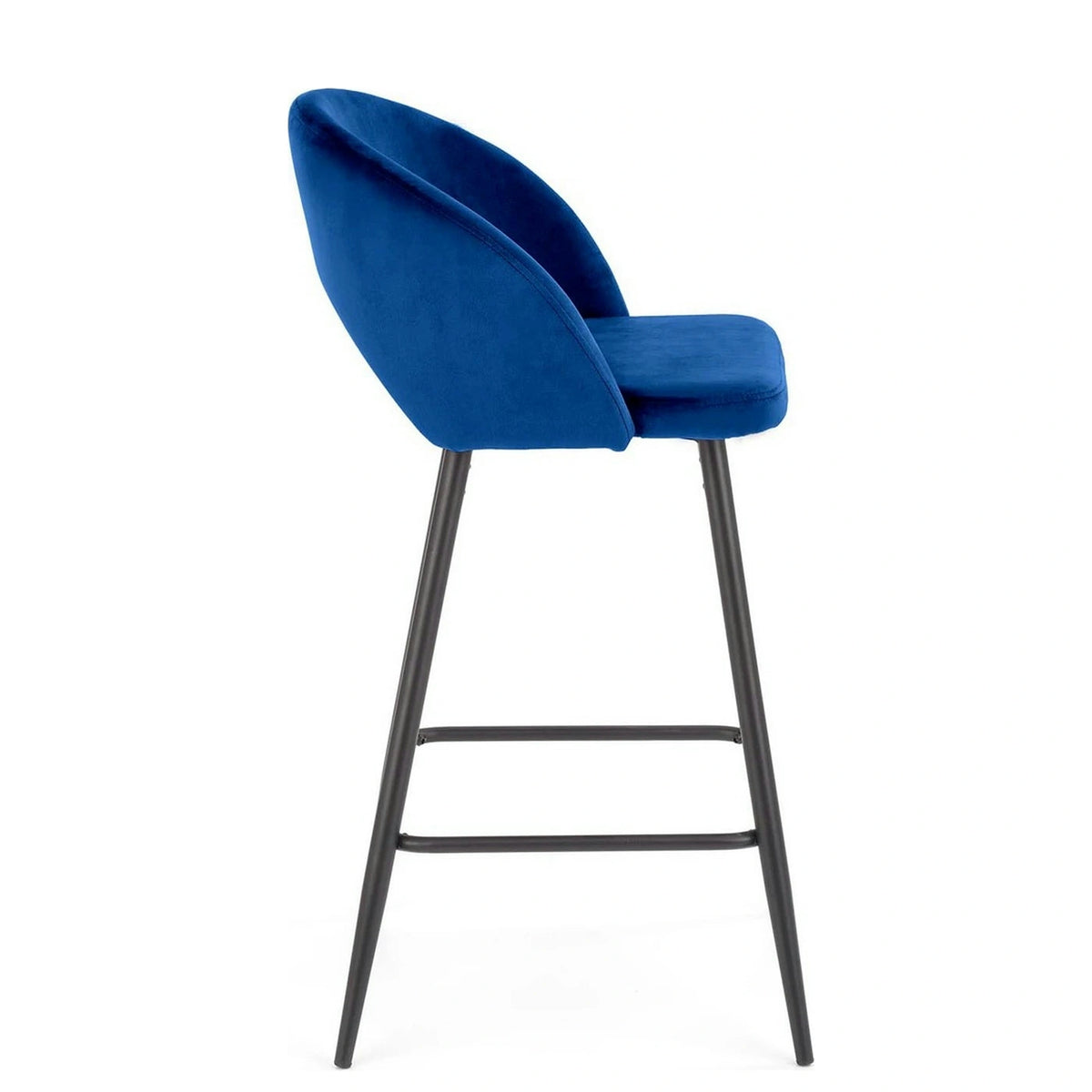 Scaun bar H96, albastru inchis/negru, stofa/otel, 48x49x89 cm