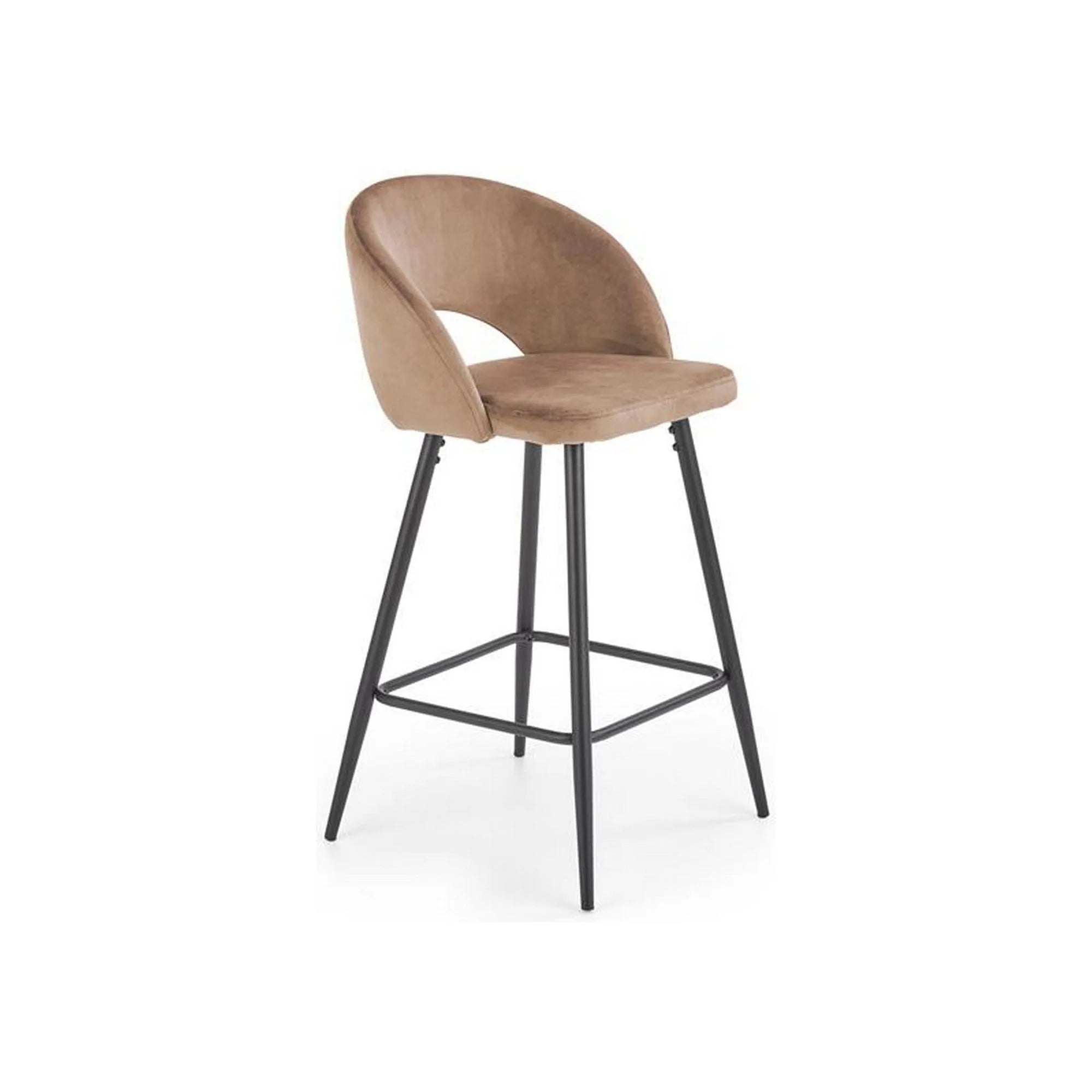 Scaun bar H96, bej/negru, stofa catifelata/otel, 48x49x89 cm