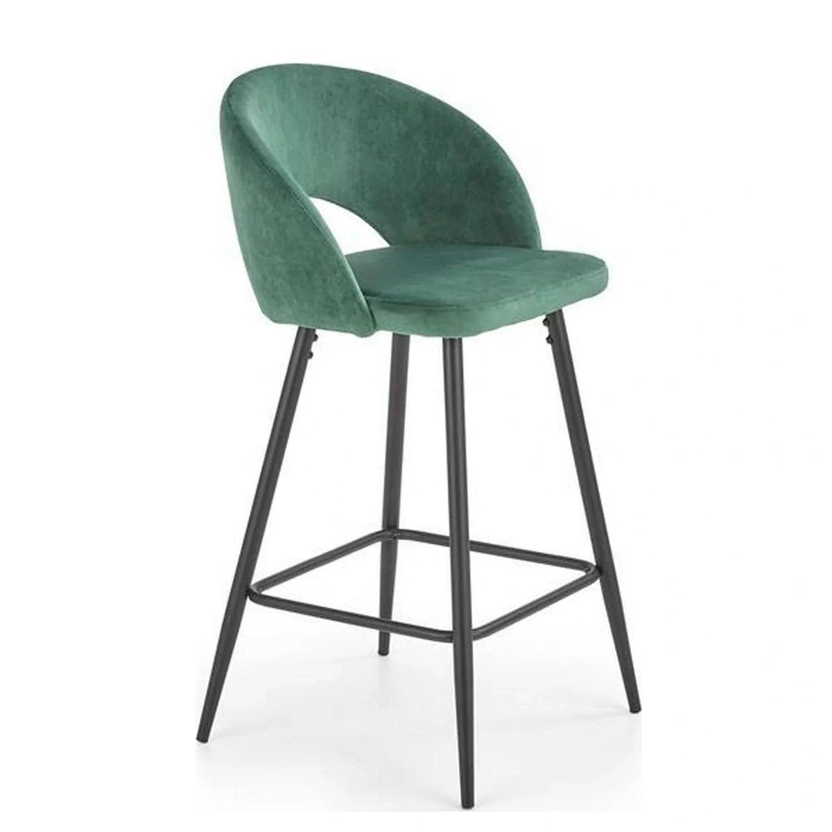 Scaun bar H96, verde inchis/negru, stofa/otel, 48x49x89 cm