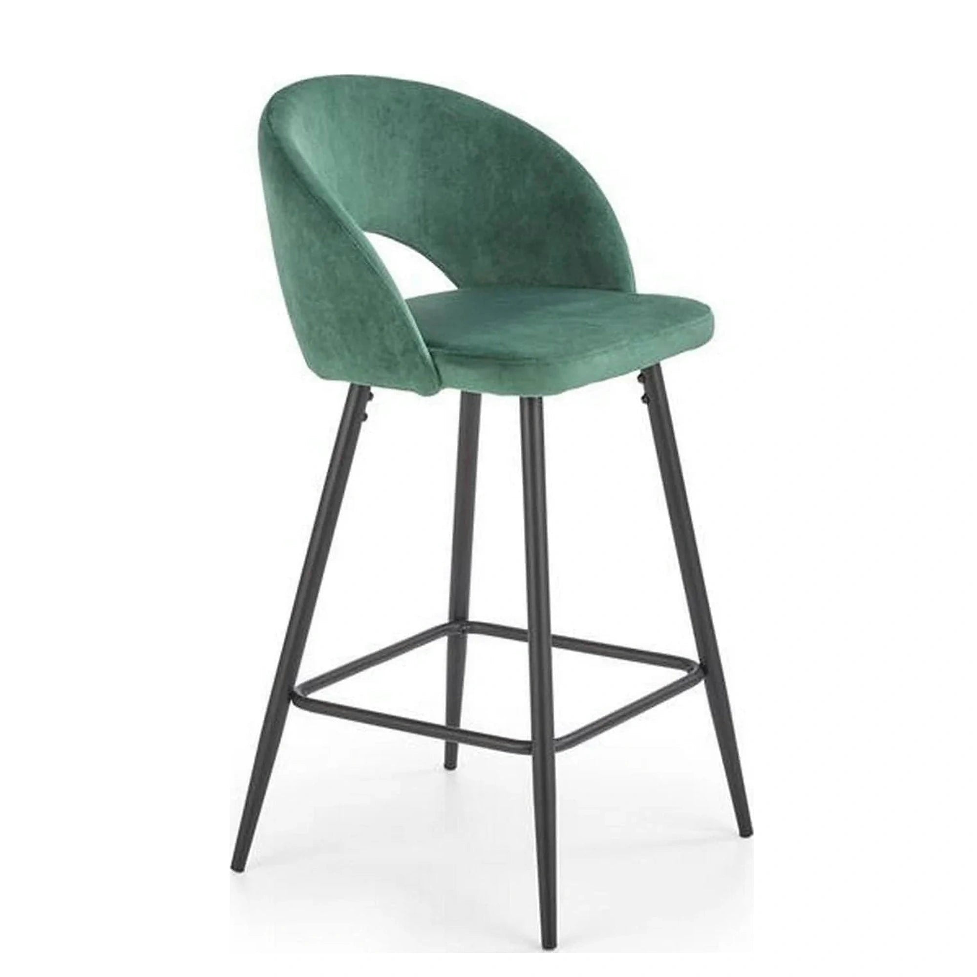 Scaun bar H96, verde inchis/negru, stofa/otel, 48x49x89 cm