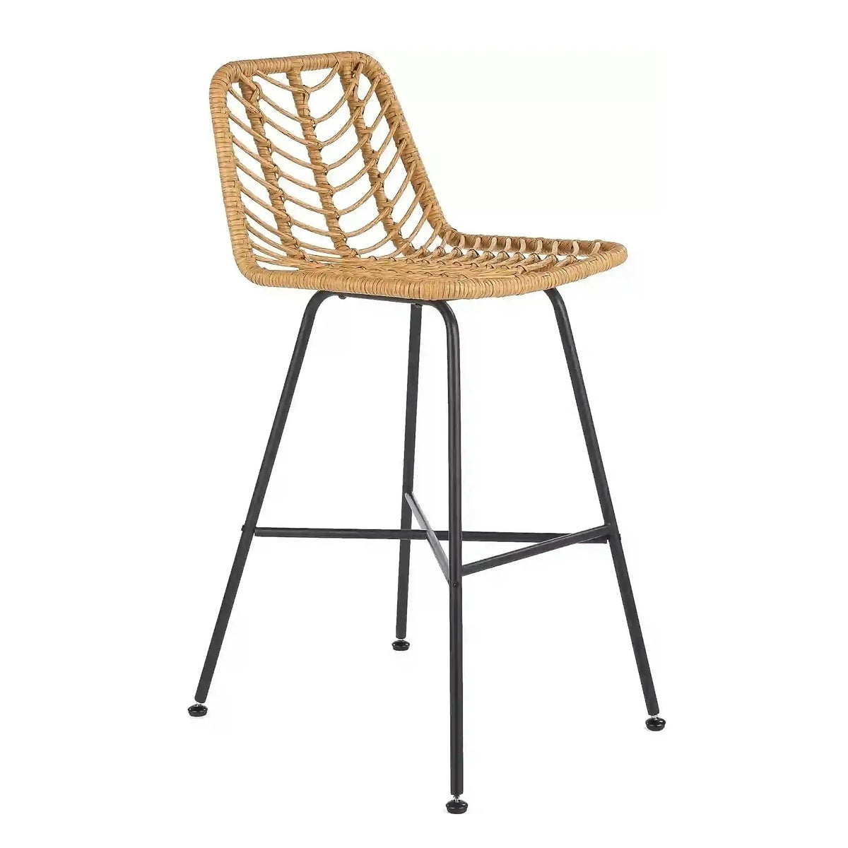 Scaun bar H97, negru/stejar, rattan sintetic/otel, 47x57x113 cm