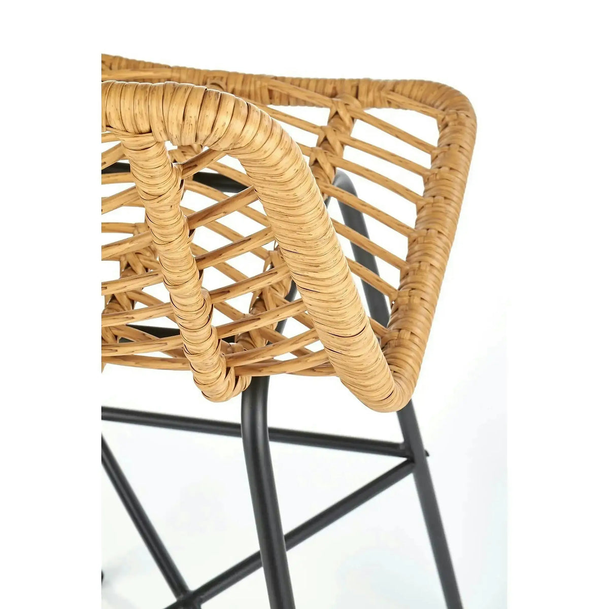 Scaun bar H97, negru/stejar, rattan sintetic/otel, 47x57x113 cm