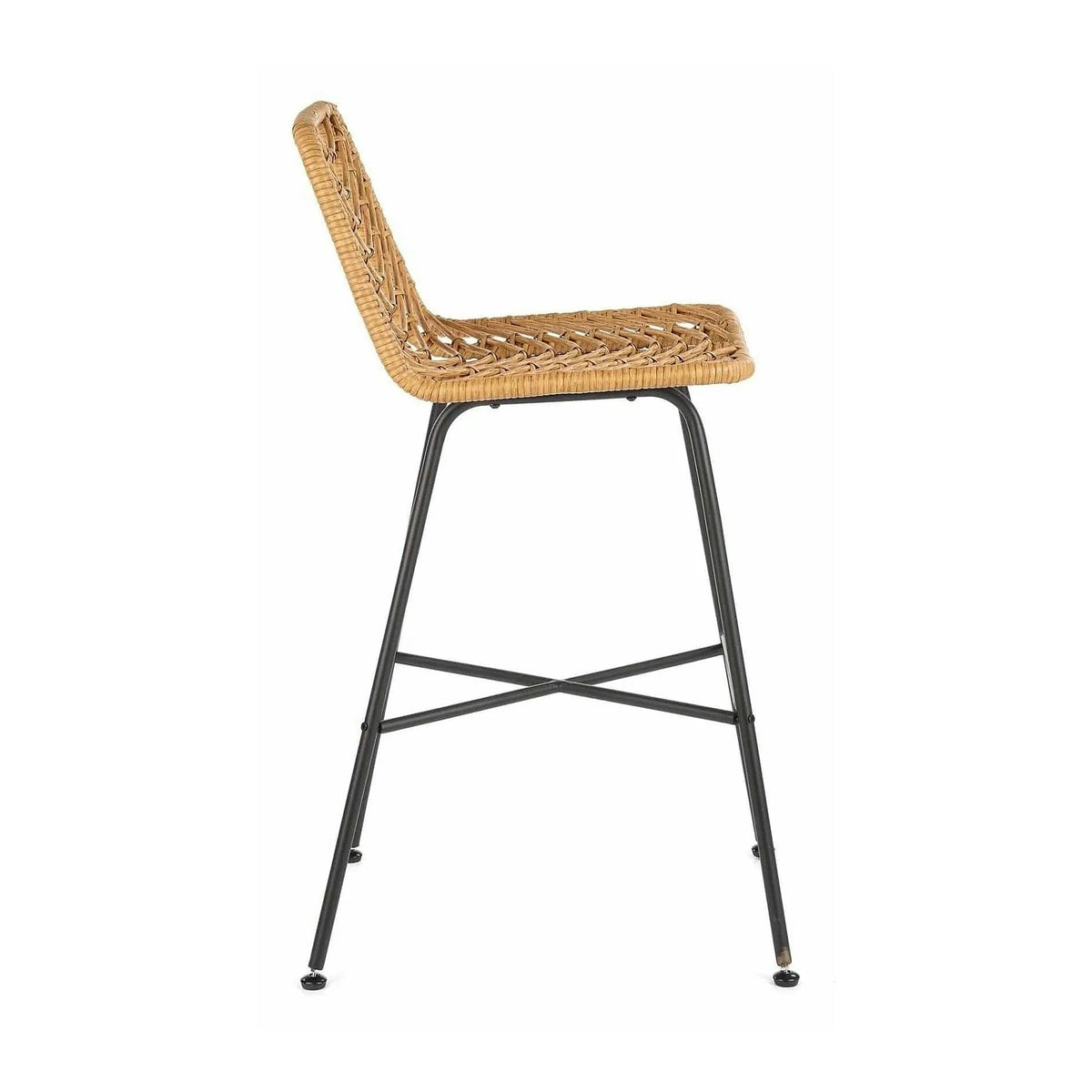 Scaun bar H97, negru/stejar, rattan sintetic/otel, 47x57x113 cm