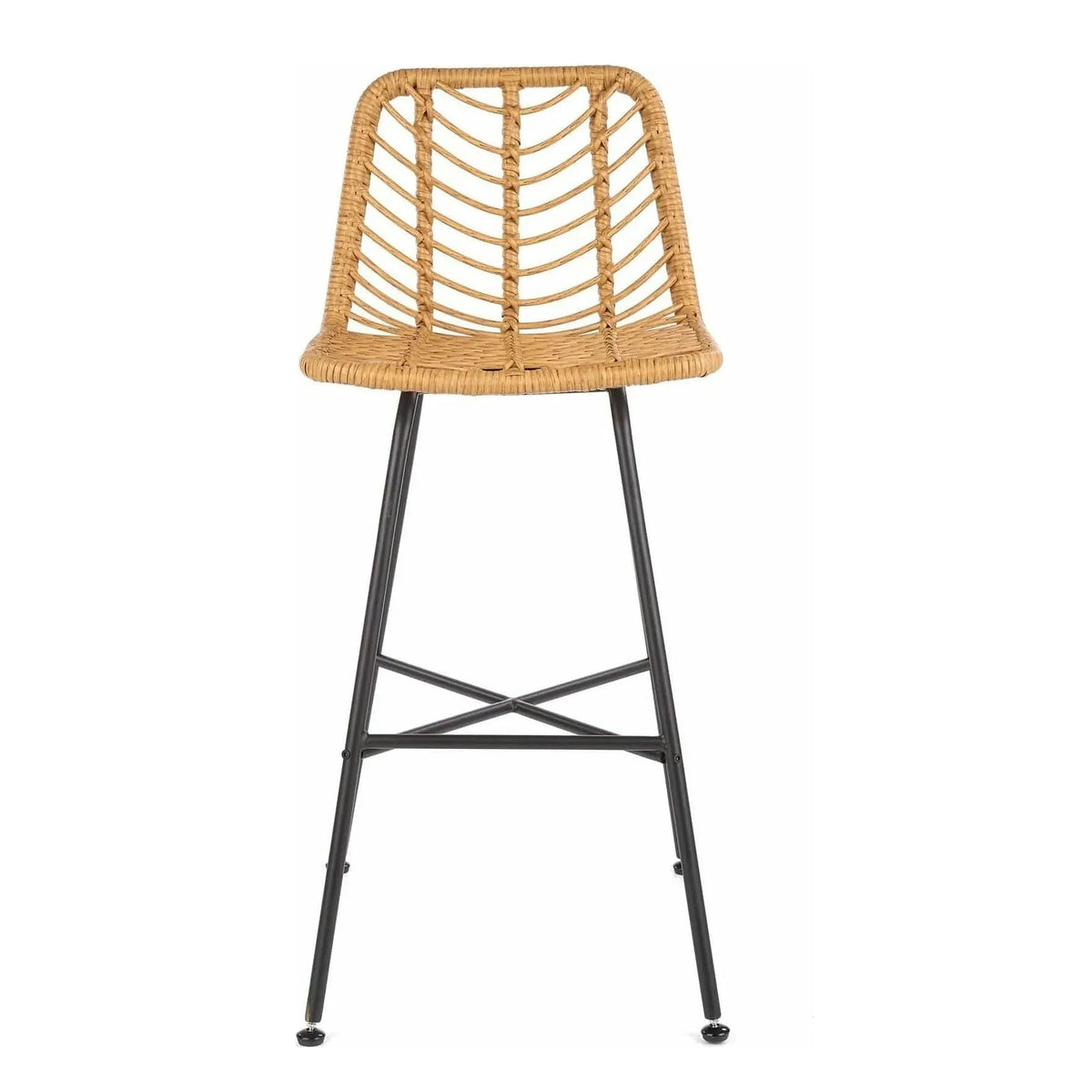 Scaun bar H97, negru/stejar, rattan sintetic/otel, 47x57x113 cm