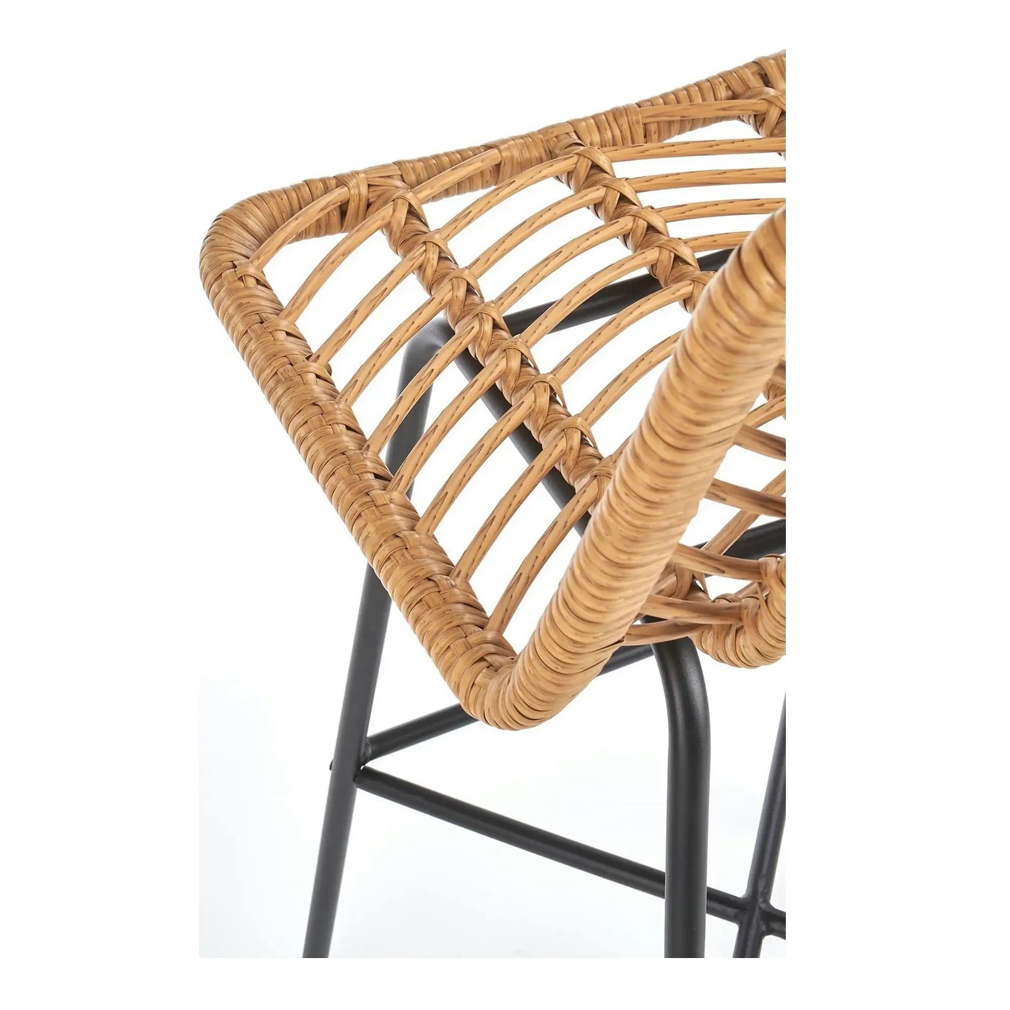 Scaun bar H97, negru/stejar, rattan sintetic/otel, 47x57x113 cm