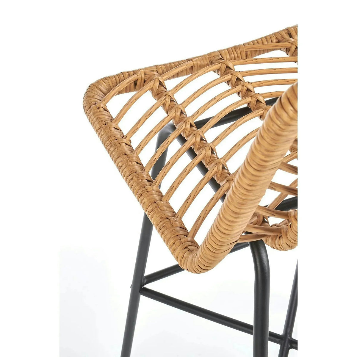 Scaun bar H97, negru/stejar, rattan sintetic/otel, 47x57x113 cm