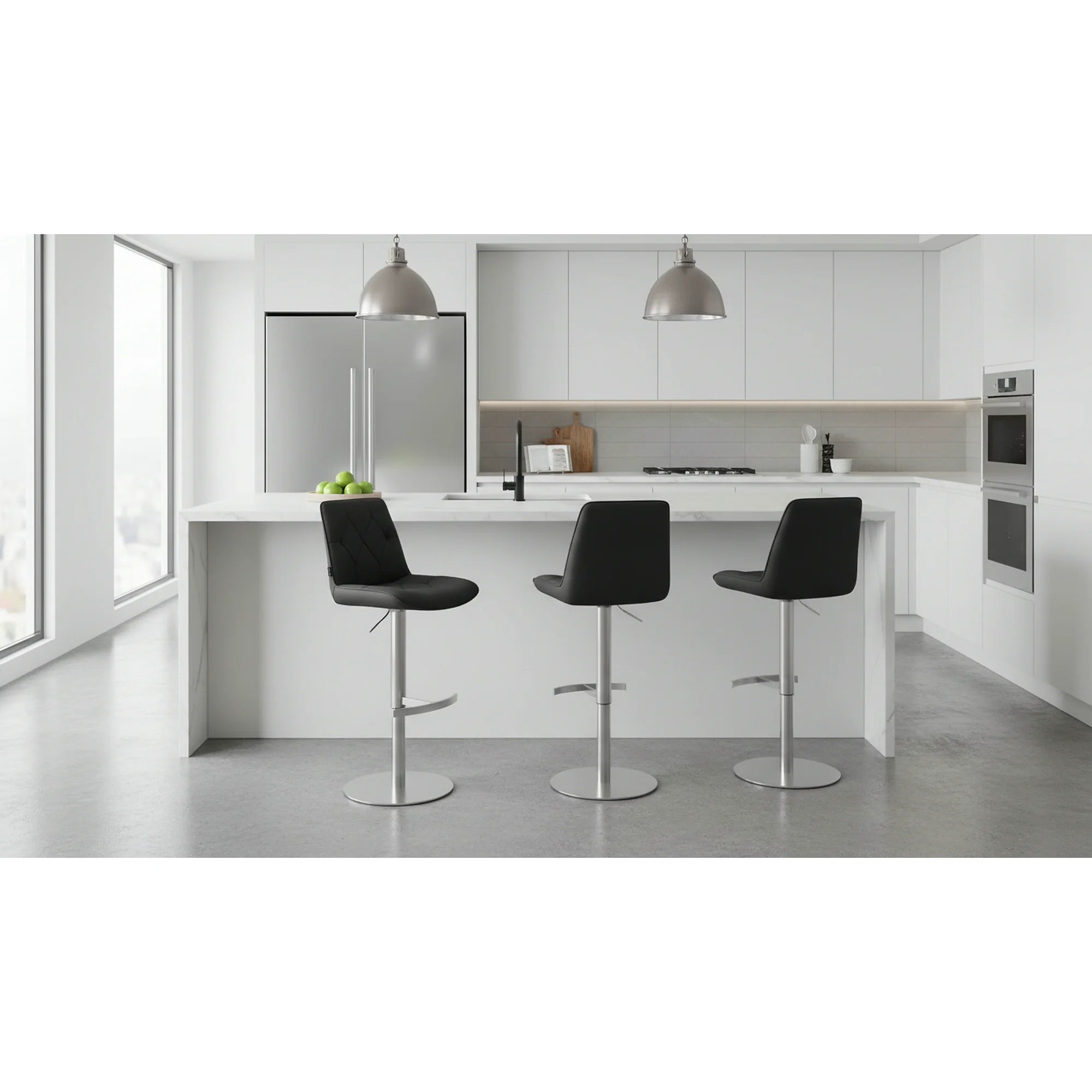 Scaun bar HENRY, negru/crom, stofa clasica/metal, 44x55x110/115 cm