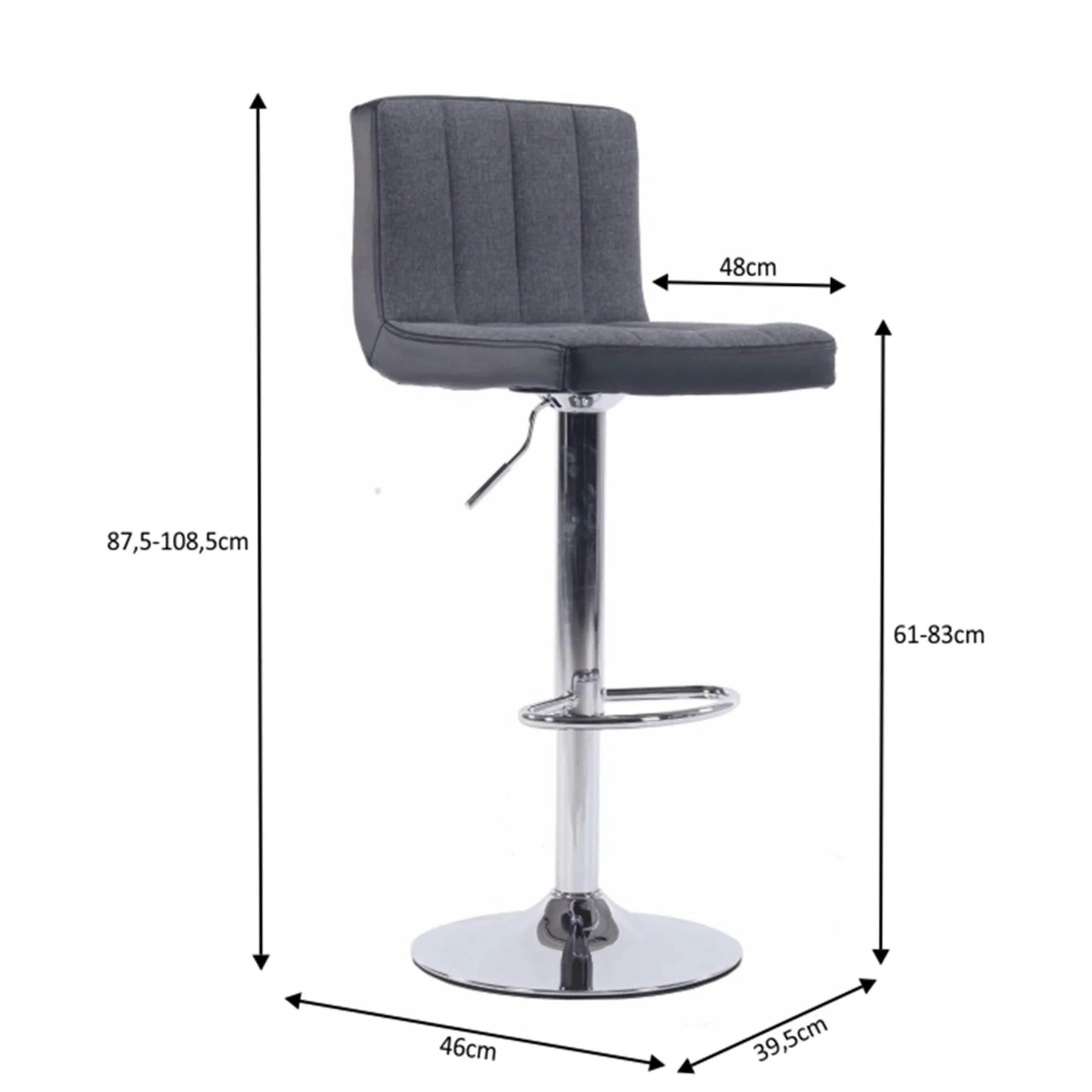 Scaun bar HILDA, gri/negru cromat, stofa clasica/piele ecologica/metal, 40x46x88/109 cm