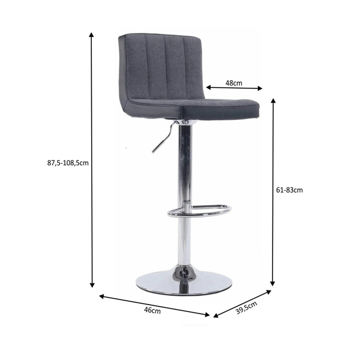 Scaun bar HILDA, gri/negru cromat, stofa clasica/piele ecologica/metal, 40x46x88/109 cm