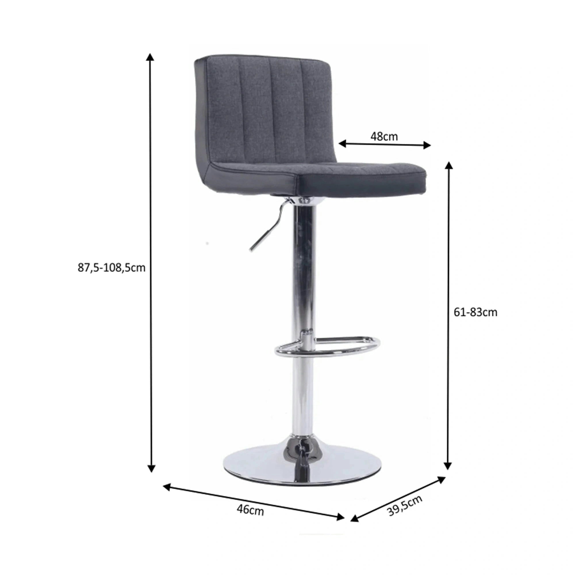 Scaun bar HILDA, gri/negru cromat, stofa clasica/piele ecologica/metal, 40x46x88/109 cm