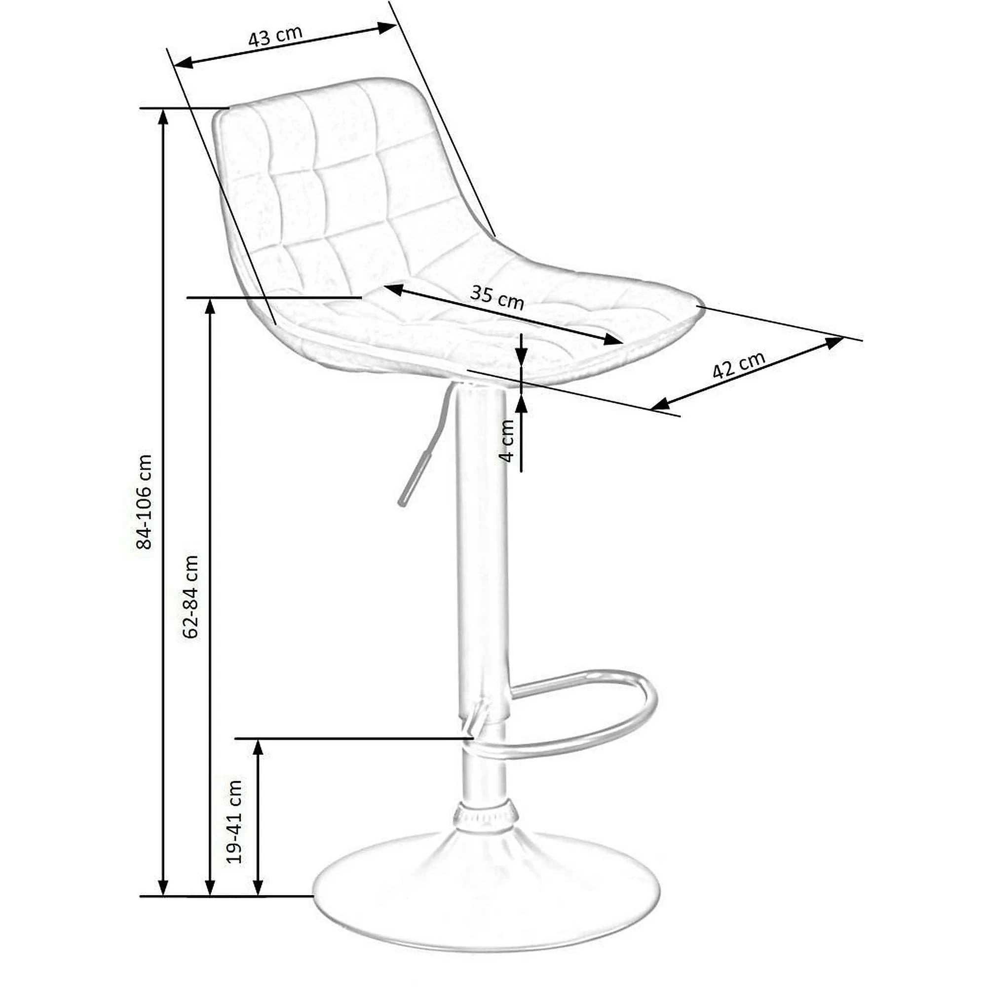 Scaun bar inalt H95, gri/gri inchis, stofa/otel, 43x44x84/106 cm