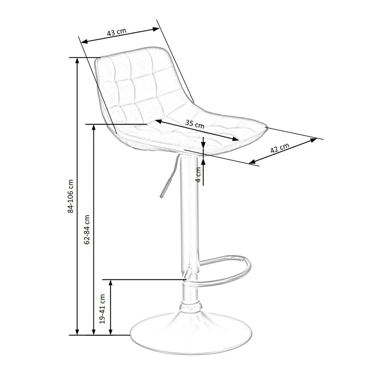 Scaun bar inalt H95, scortisoara - Bluvel 4215/negru, stofa catifelata/metal, 43x44x84/106 cm