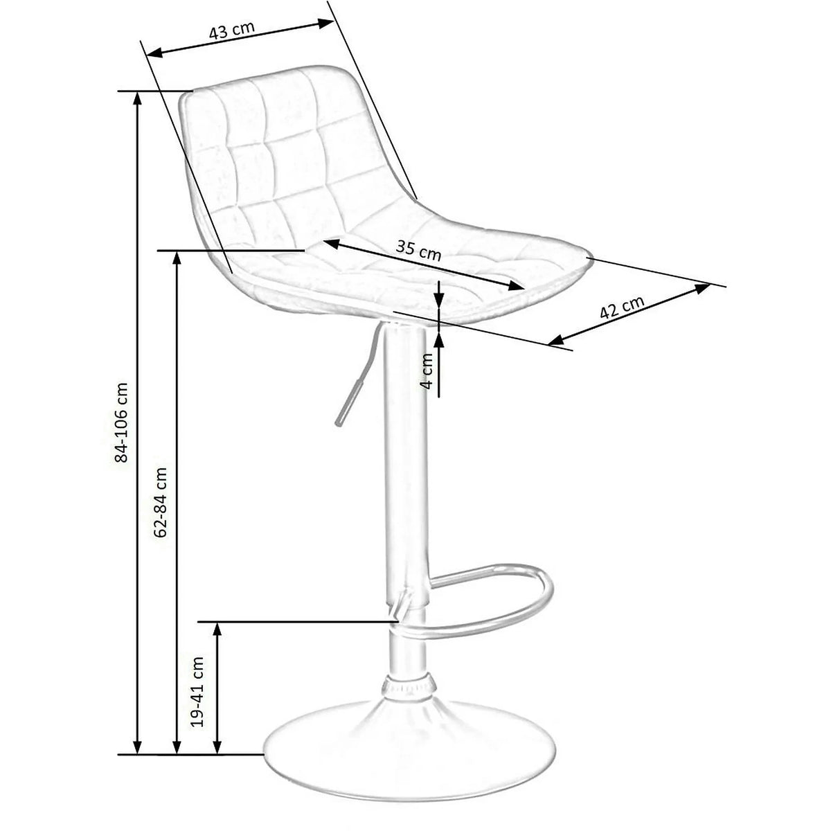 Scaun bar inalt H95, scortisoara - Bluvel 4215/negru, stofa catifelata/metal, 43x44x84/106 cm