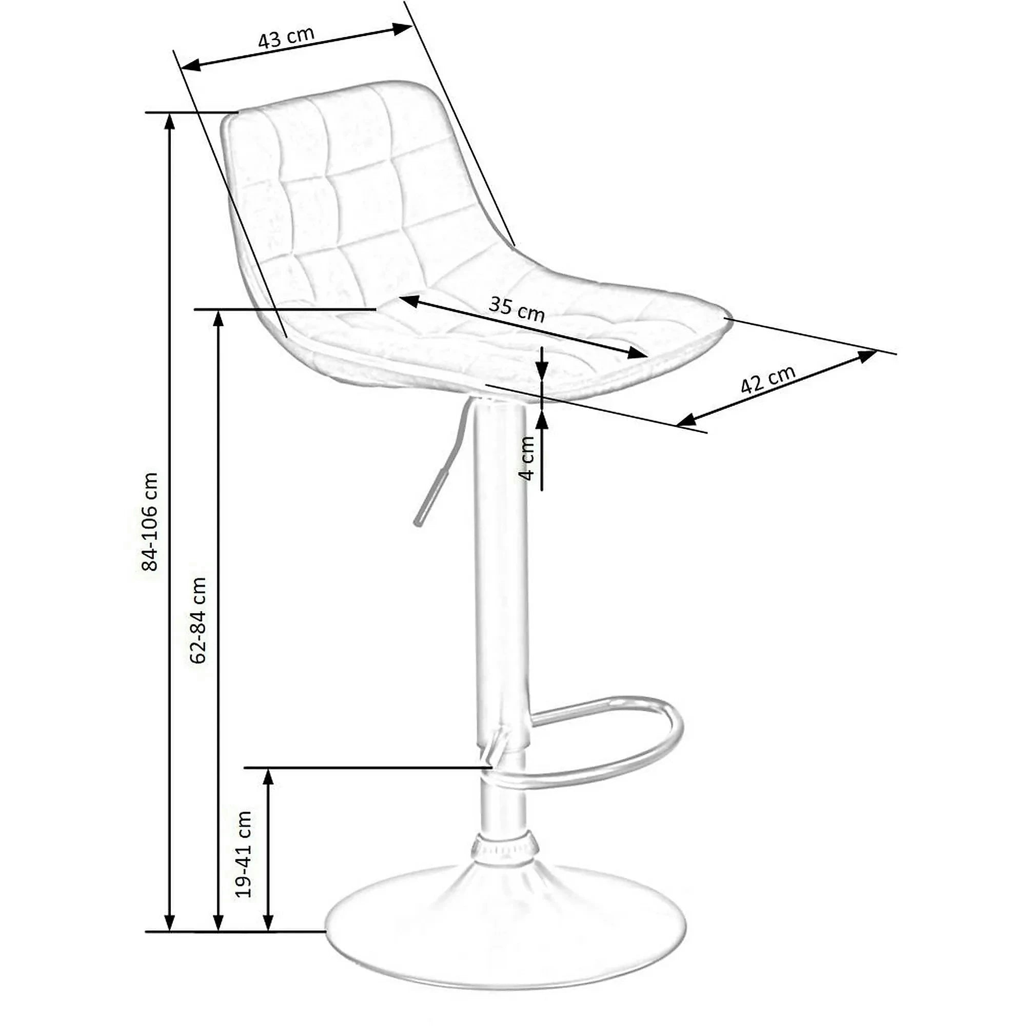 Scaun bar inalt H95, scortisoara - Bluvel 4215/negru, stofa catifelata/metal, 43x44x84/106 cm