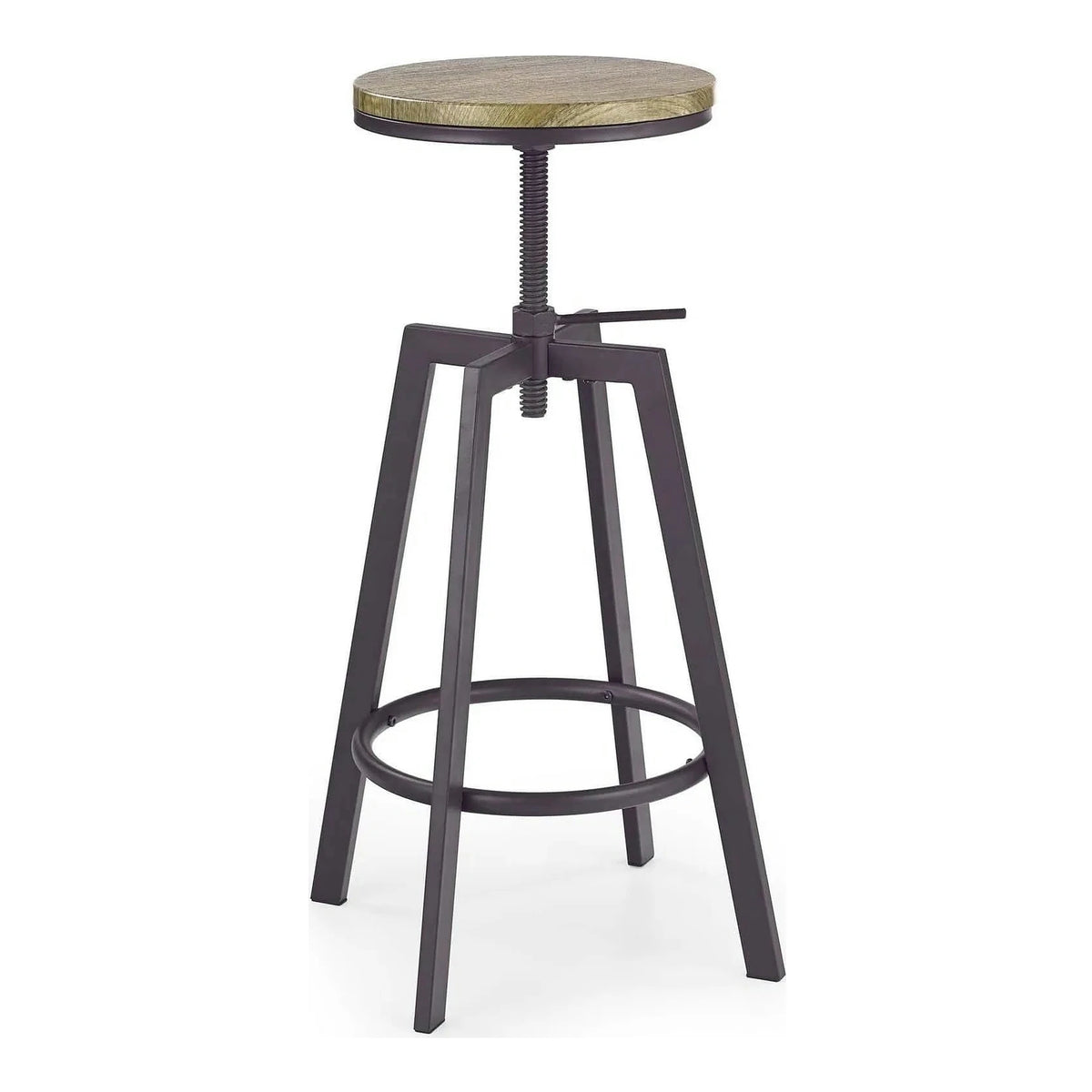 Scaun bar industrial H64, stejar/gri inchis, 30x30x63/80 cm