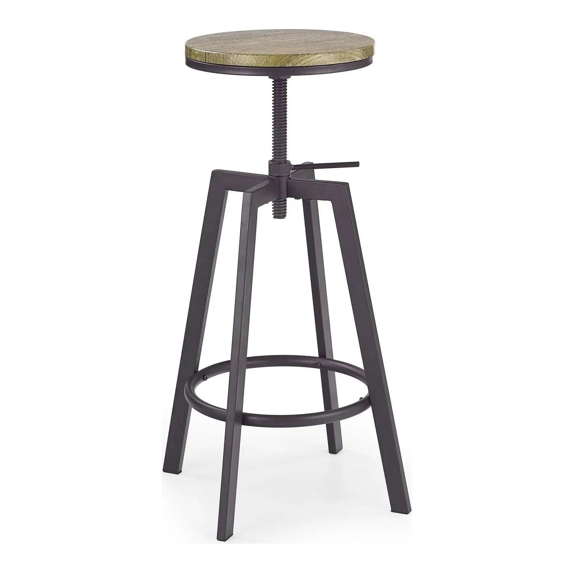 Scaun bar industrial H64, stejar/gri inchis, 30x30x63/80 cm