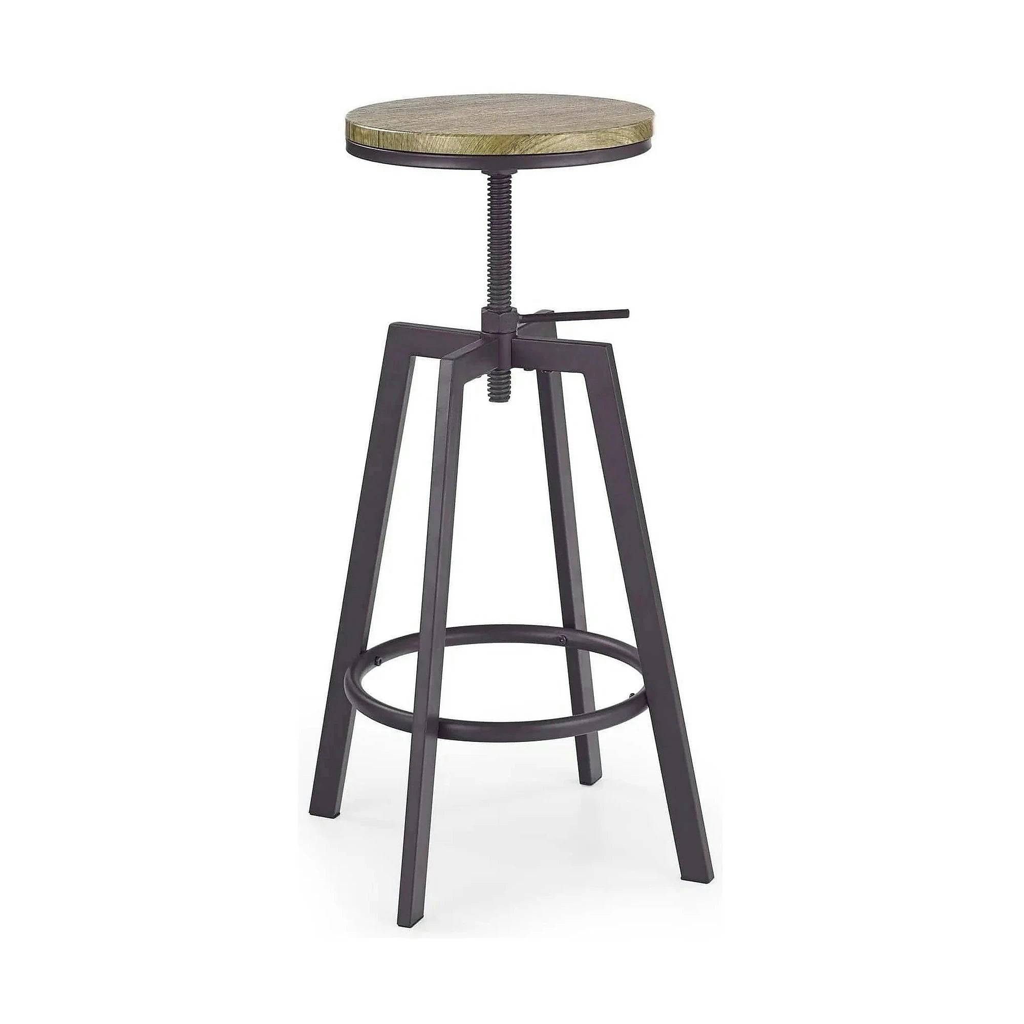 Scaun bar industrial H64, stejar/gri inchis, 30x30x63/80 cm