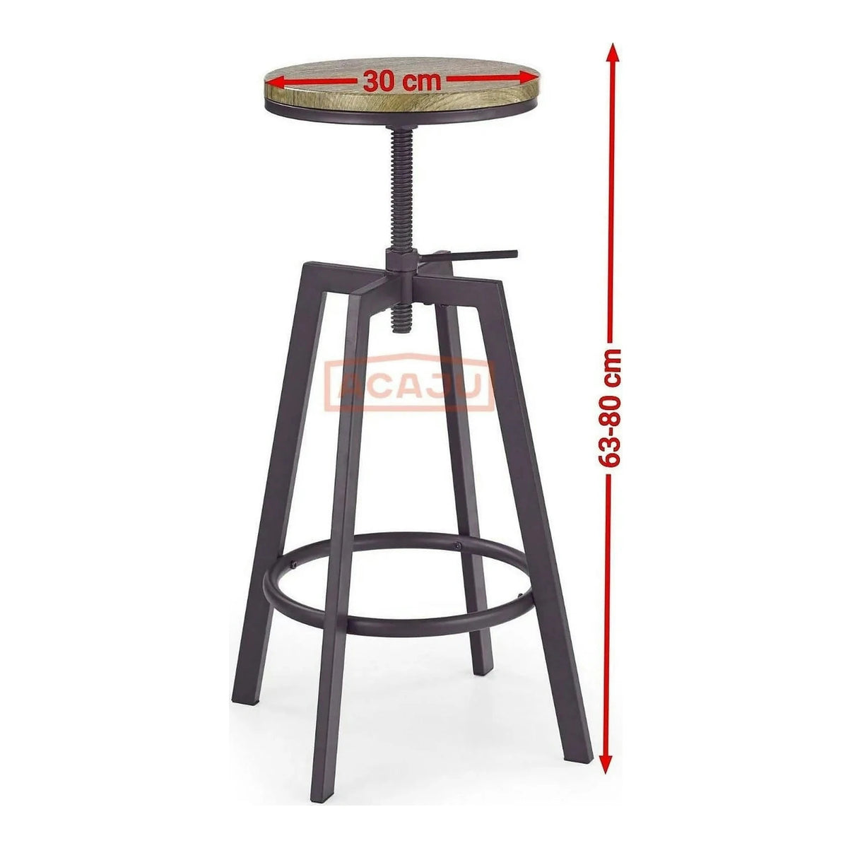 Scaun bar industrial H64, stejar/gri inchis, 30x30x63/80 cm