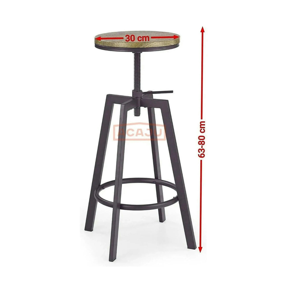 Scaun bar industrial H64, stejar/gri inchis, 30x30x63/80 cm