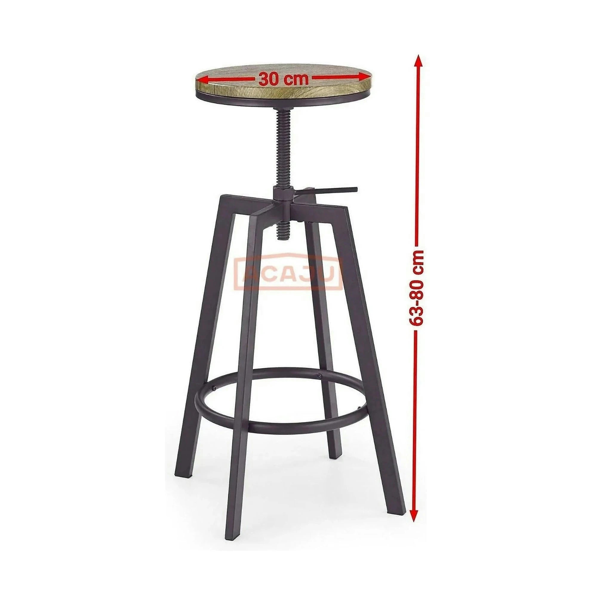 Scaun bar industrial H64, stejar/gri inchis, 30x30x63/80 cm