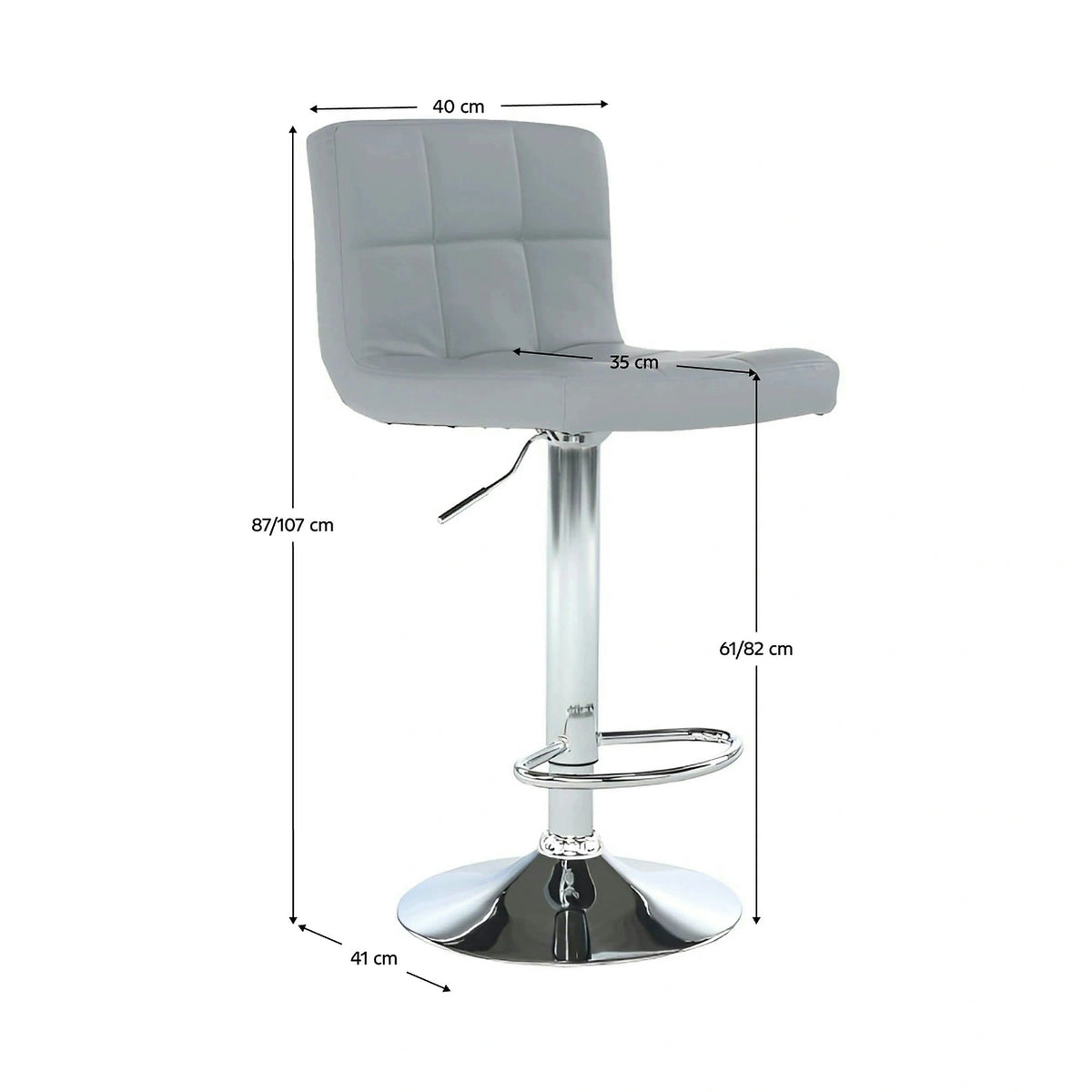 Scaun bar KANDY NEW, gri/crom, piele ecologica/metal, 40x41x87/107 cm