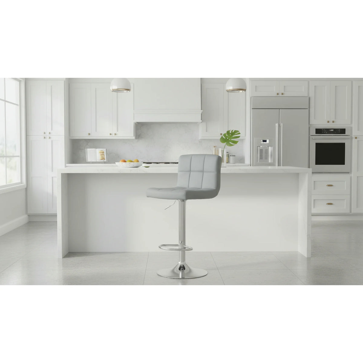 Scaun bar KANDY NEW, gri/crom, piele ecologica/metal, 40x41x87/107 cm
