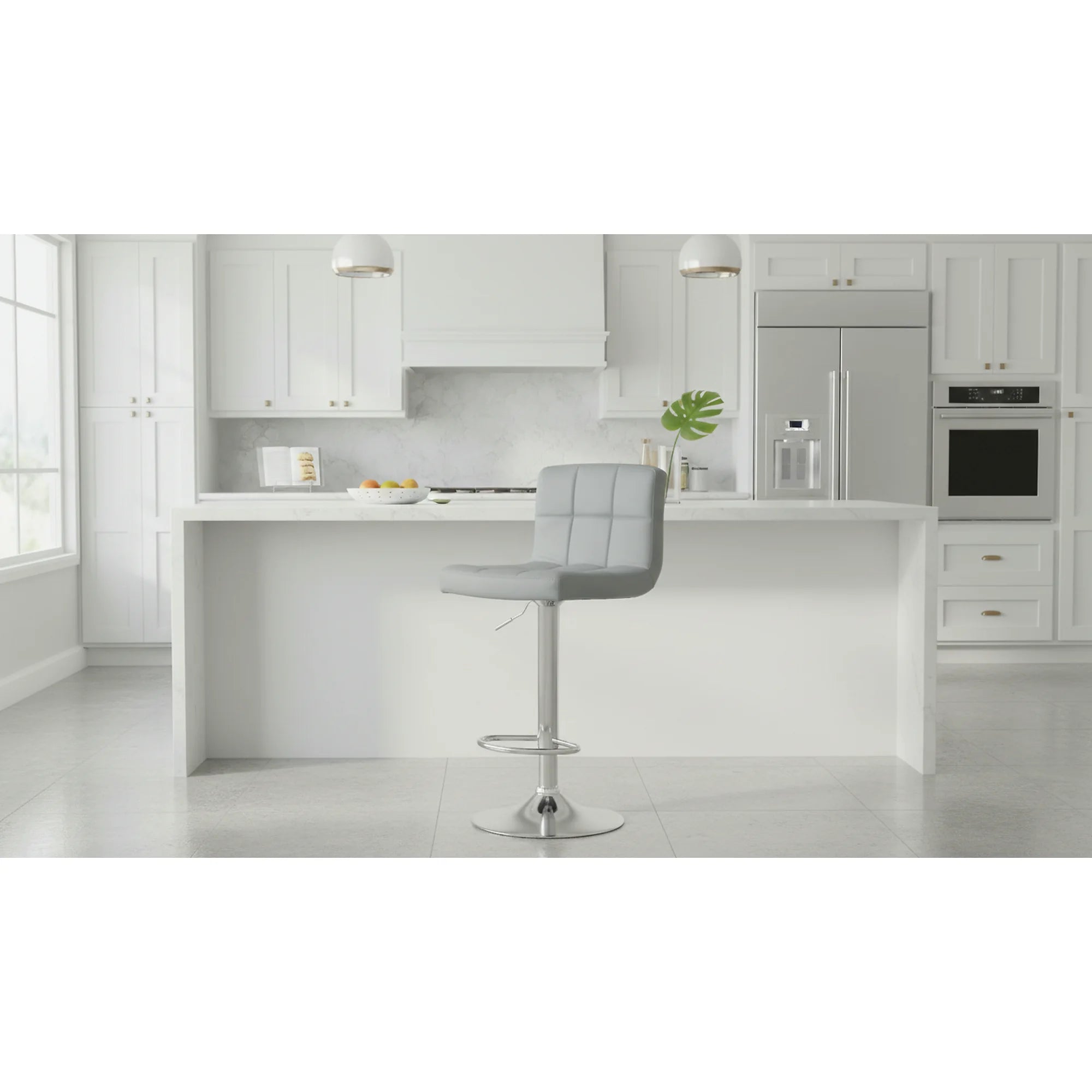 Scaun bar KANDY NEW, gri/crom, piele ecologica/metal, 40x41x87/107 cm