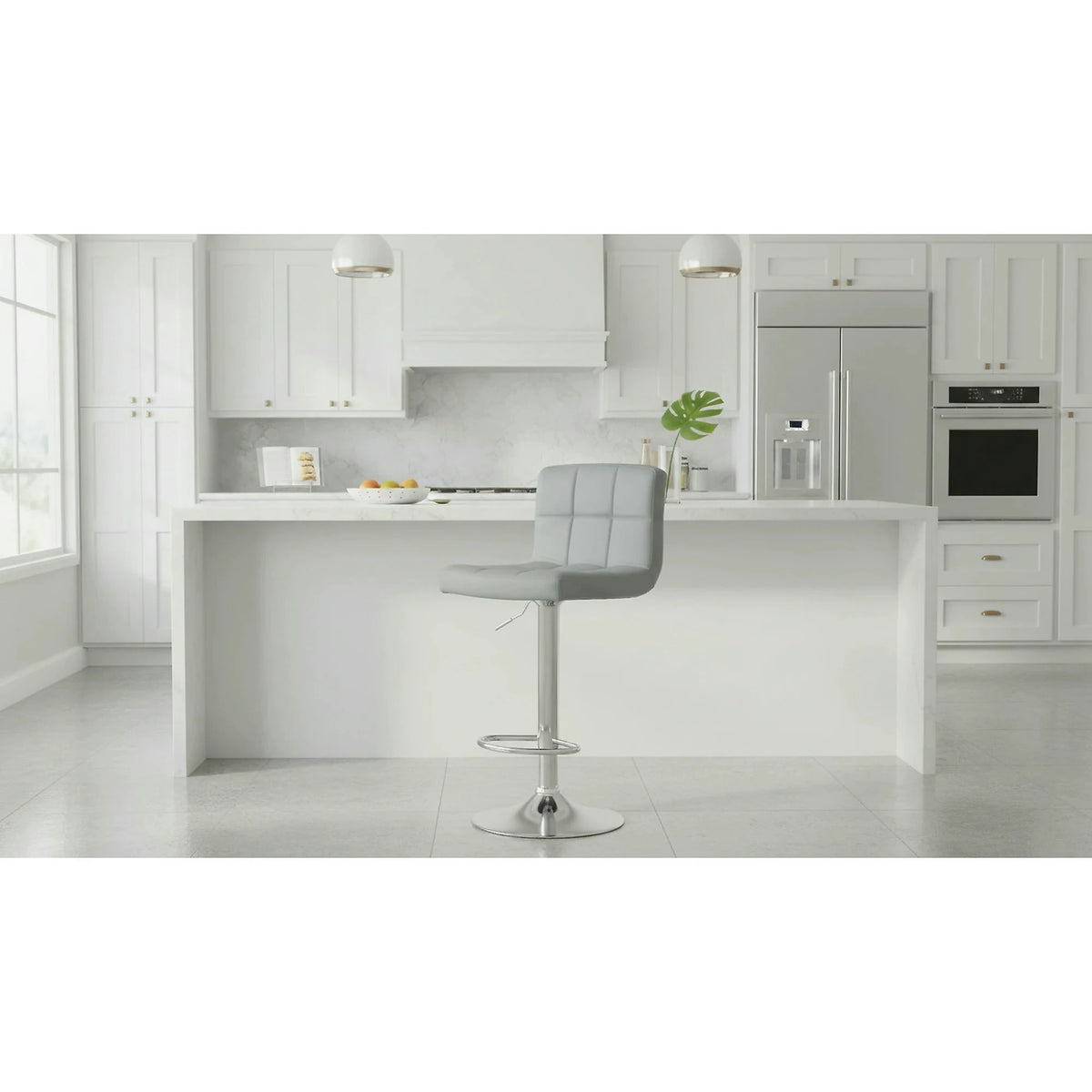Scaun bar KANDY NEW, gri/crom, piele ecologica/metal, 40x41x87/107 cm