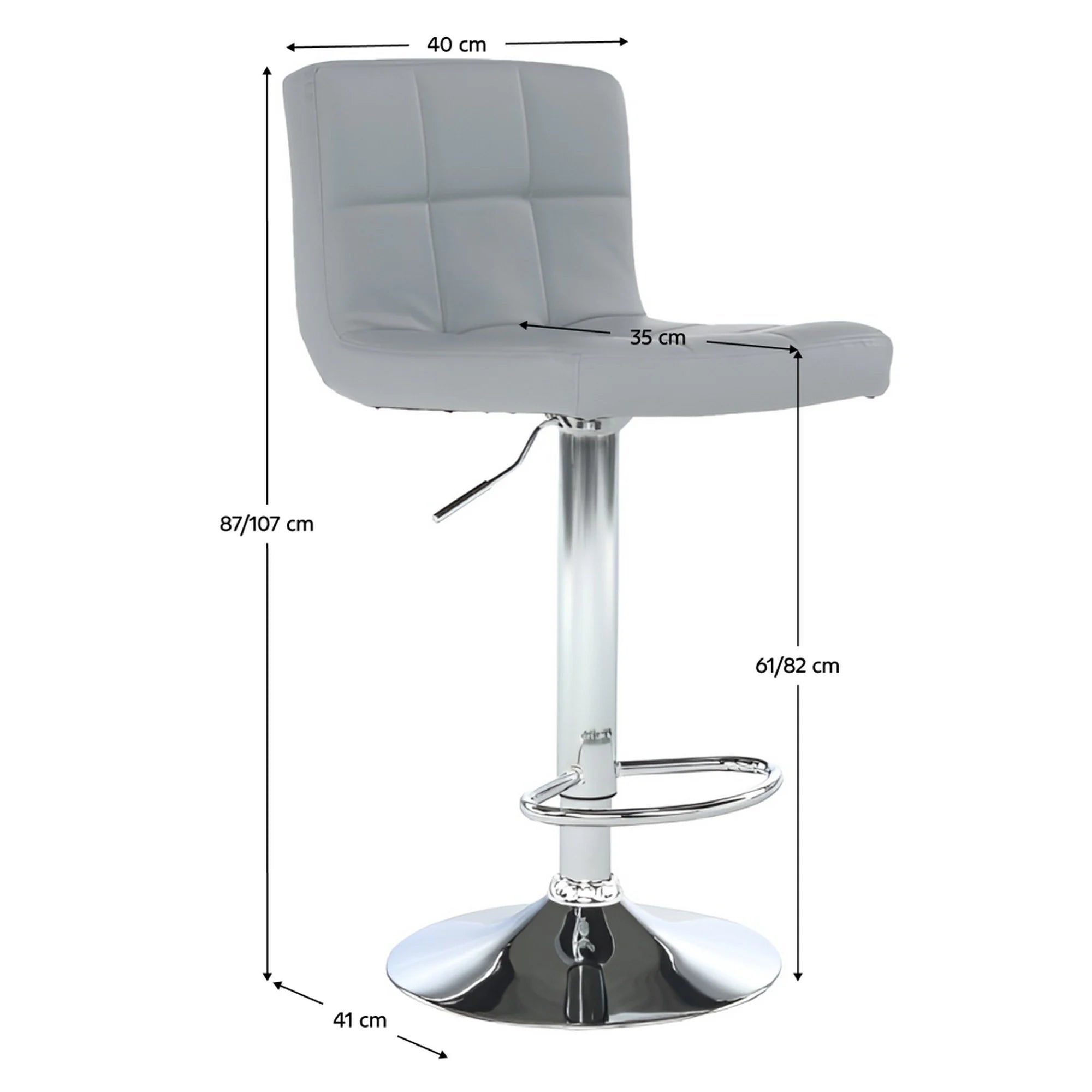 Scaun bar KANDY NEW, gri/crom, piele ecologica/metal, 40x41x87/107 cm