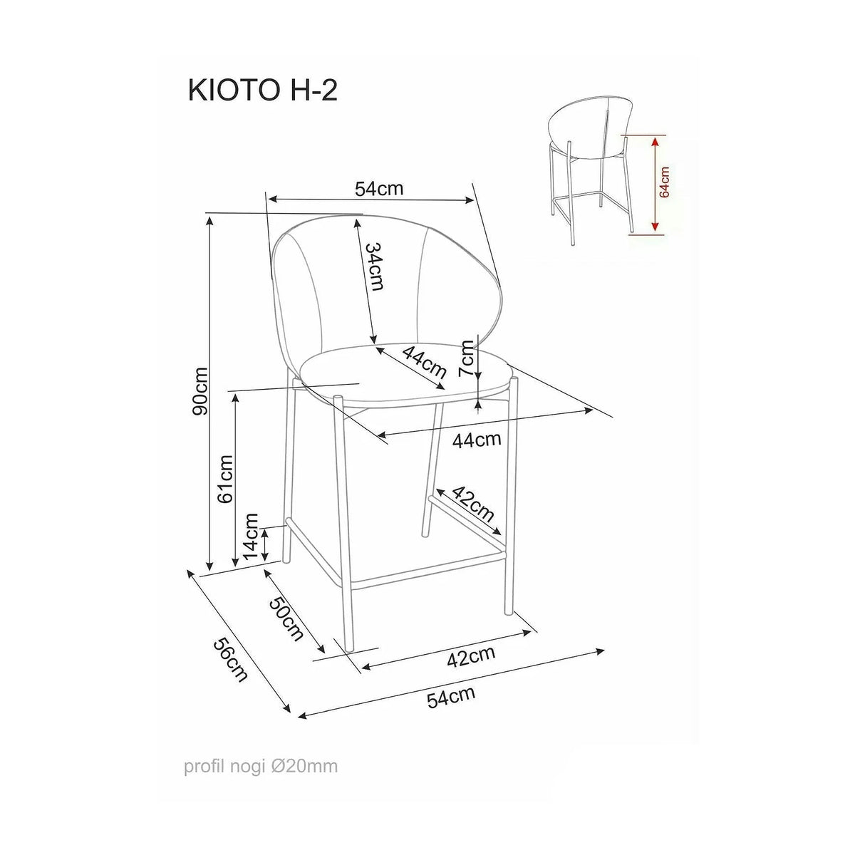 Scaun bar KIOTO H-2, bej deschis/nuc, stofă/metal, 54x44x90 cm