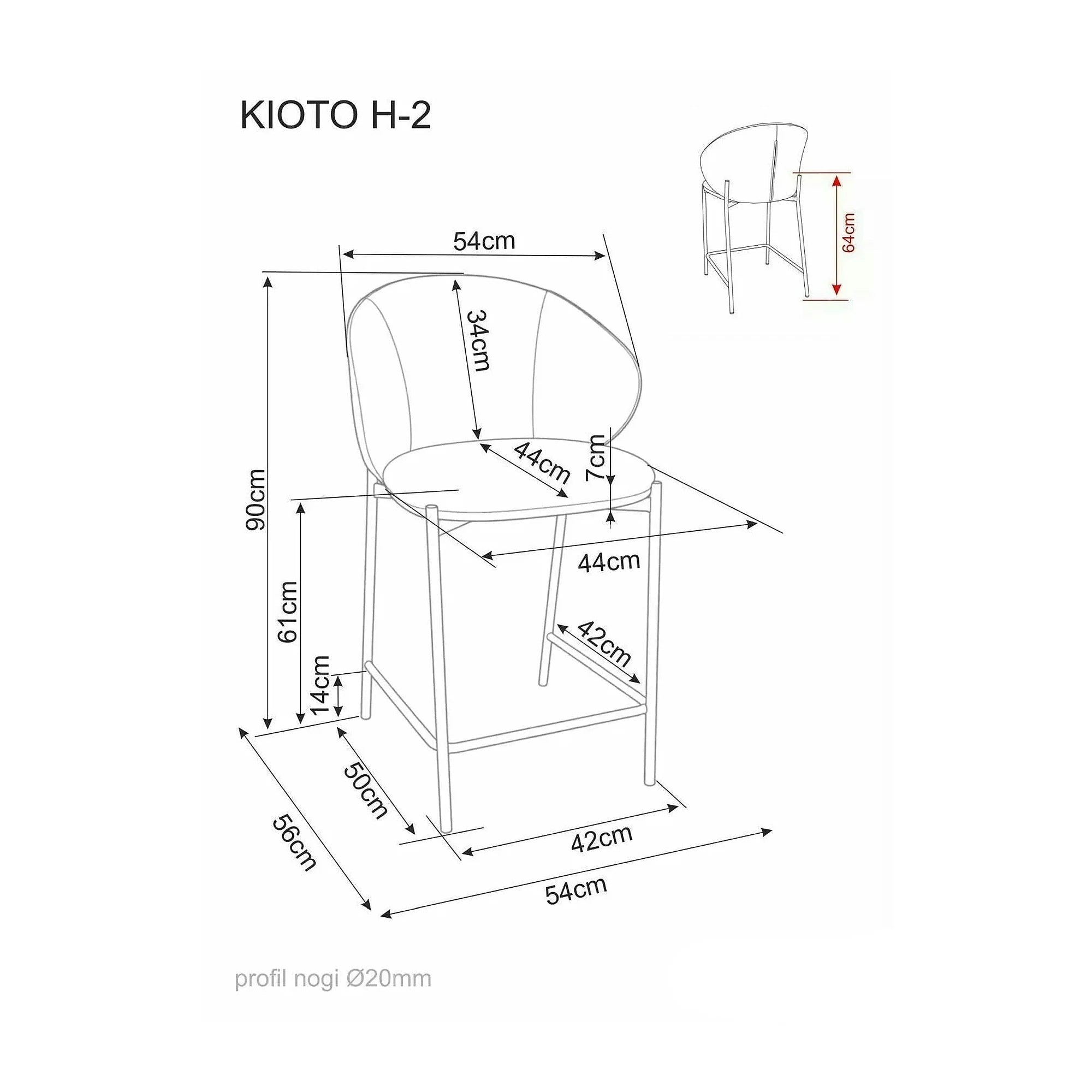 Scaun bar KIOTO H-2, bej/nuc, stofă/metal, 54x44x90 cm