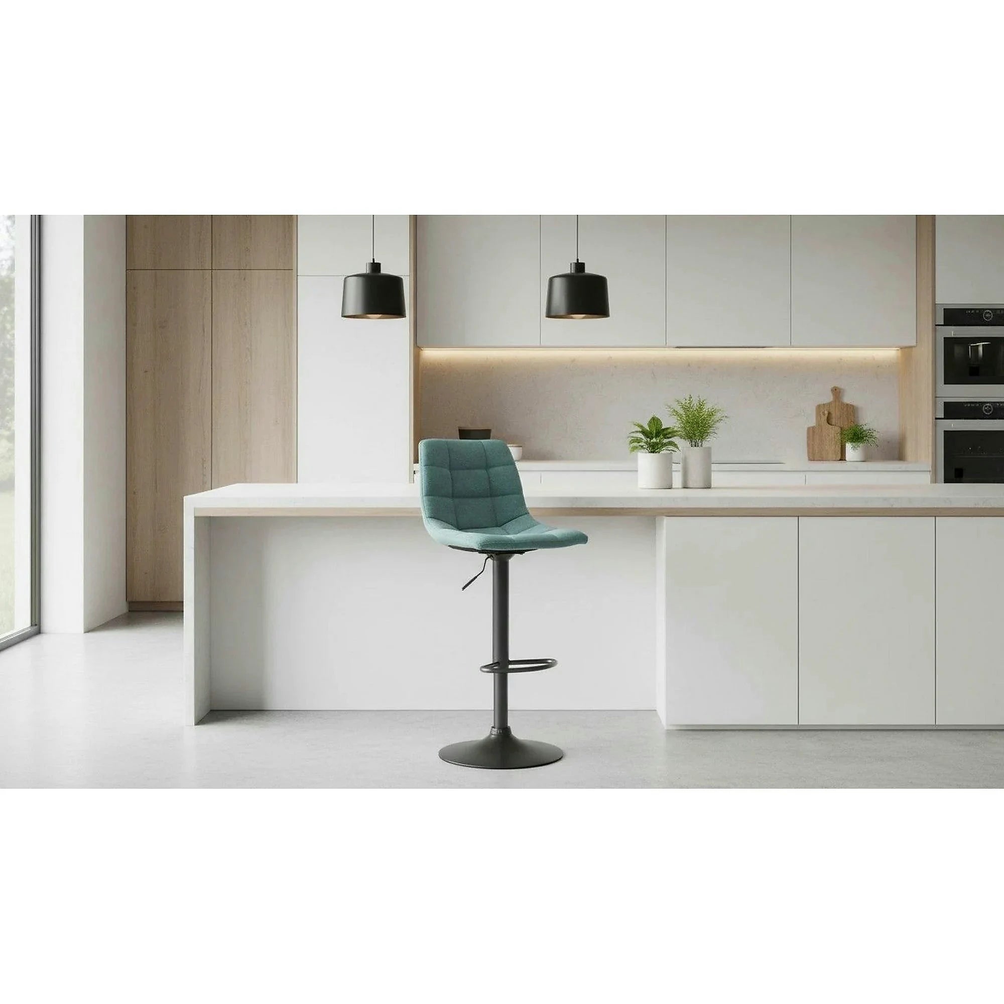 Scaun bar LAHELA, verde menta/negru, stofa clasica/metal, 44x50x91/112 cm