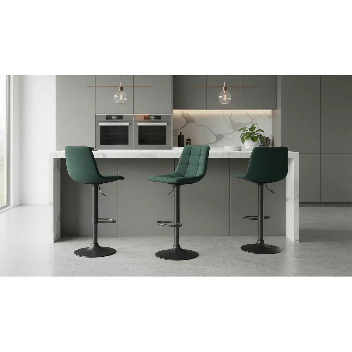 Scaun bar LAHELA, verde/negru, stofa clasica/metal, 44x50x91/112 cm