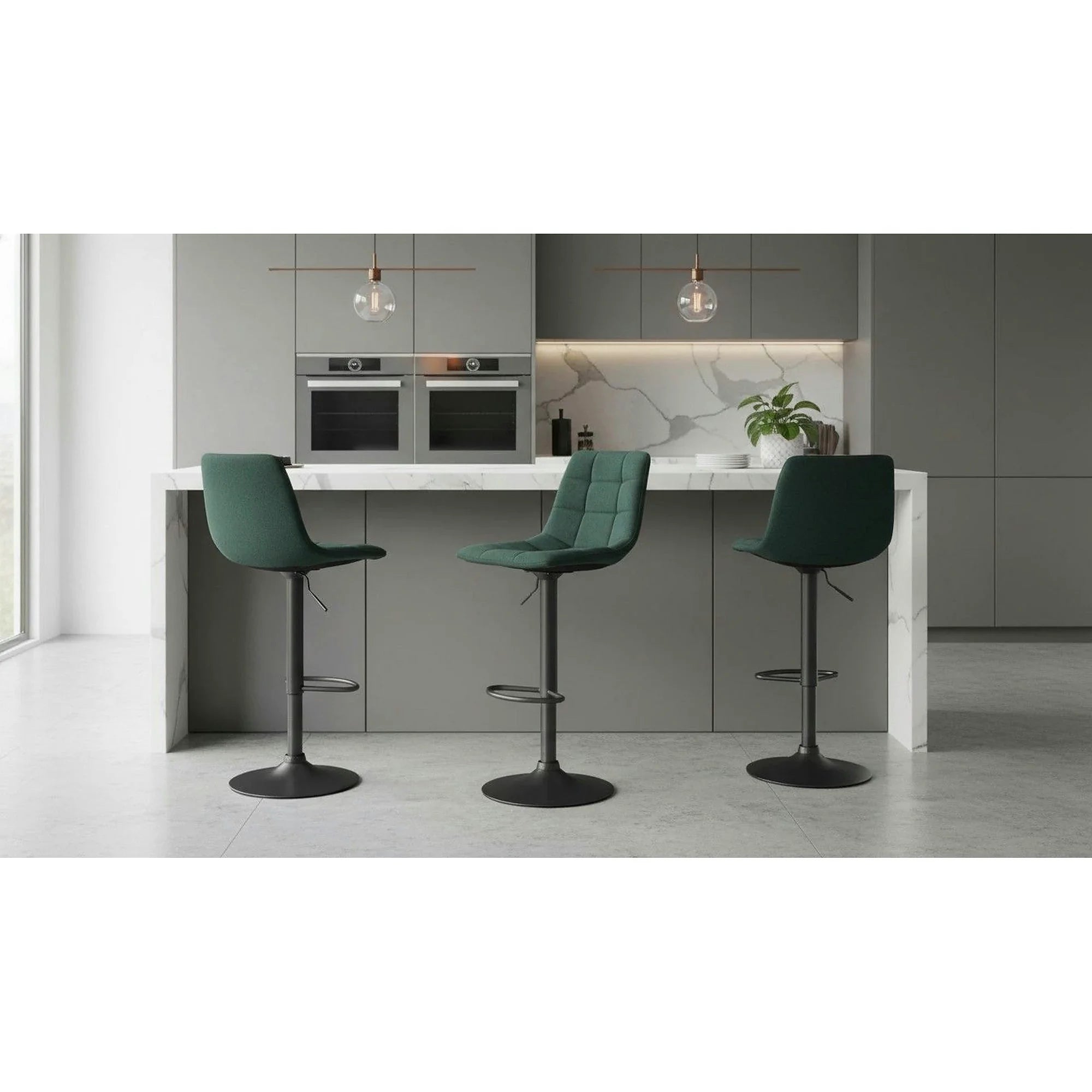 Scaun bar LAHELA, verde/negru, stofa clasica/metal, 44x50x91/112 cm
